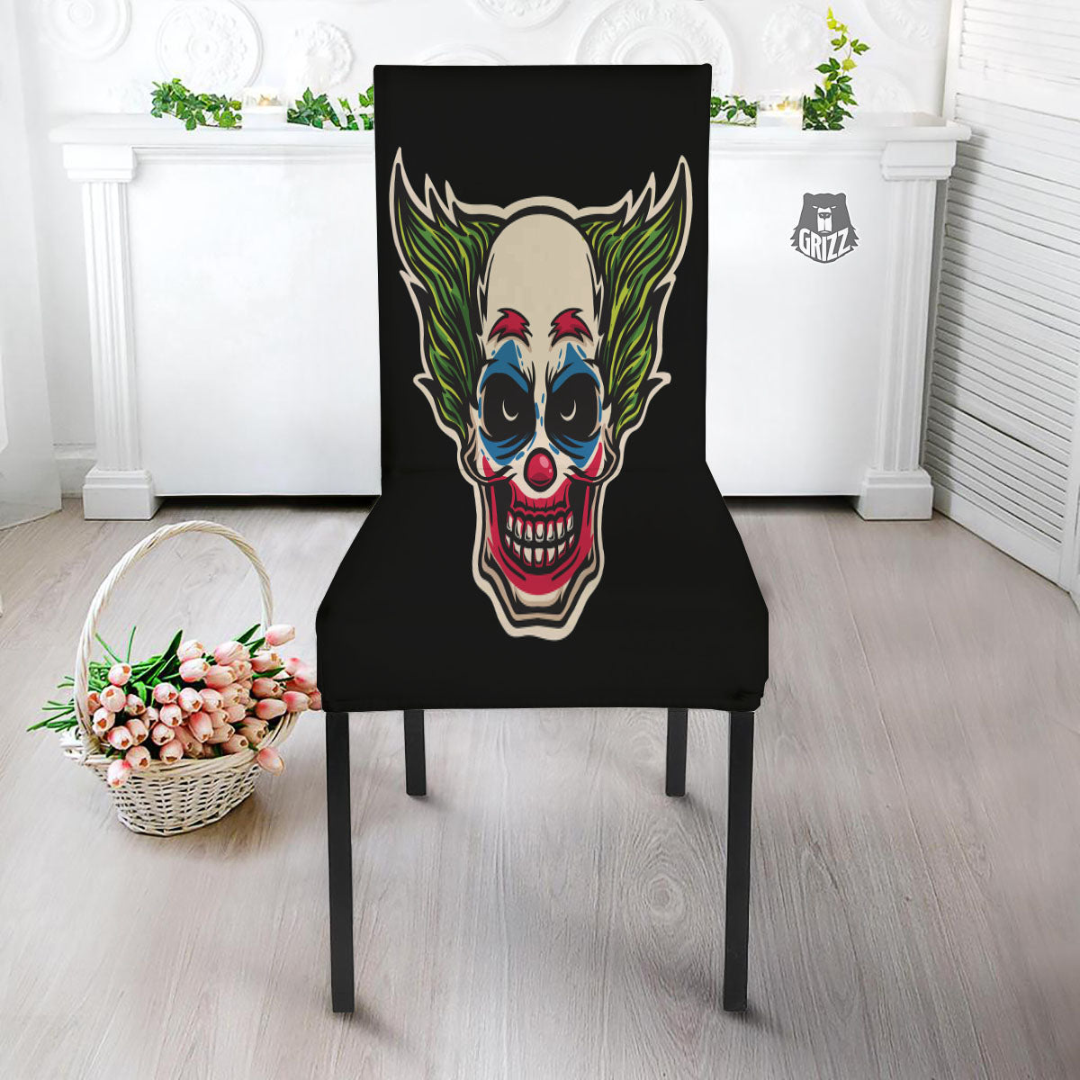Clown Scary Cartoon Print Dining Chair Slipcover-grizzshop
