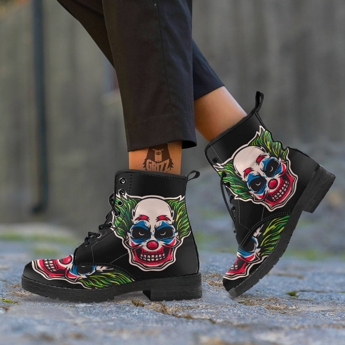 Clown Scary Cartoon Print Leather Boots-grizzshop