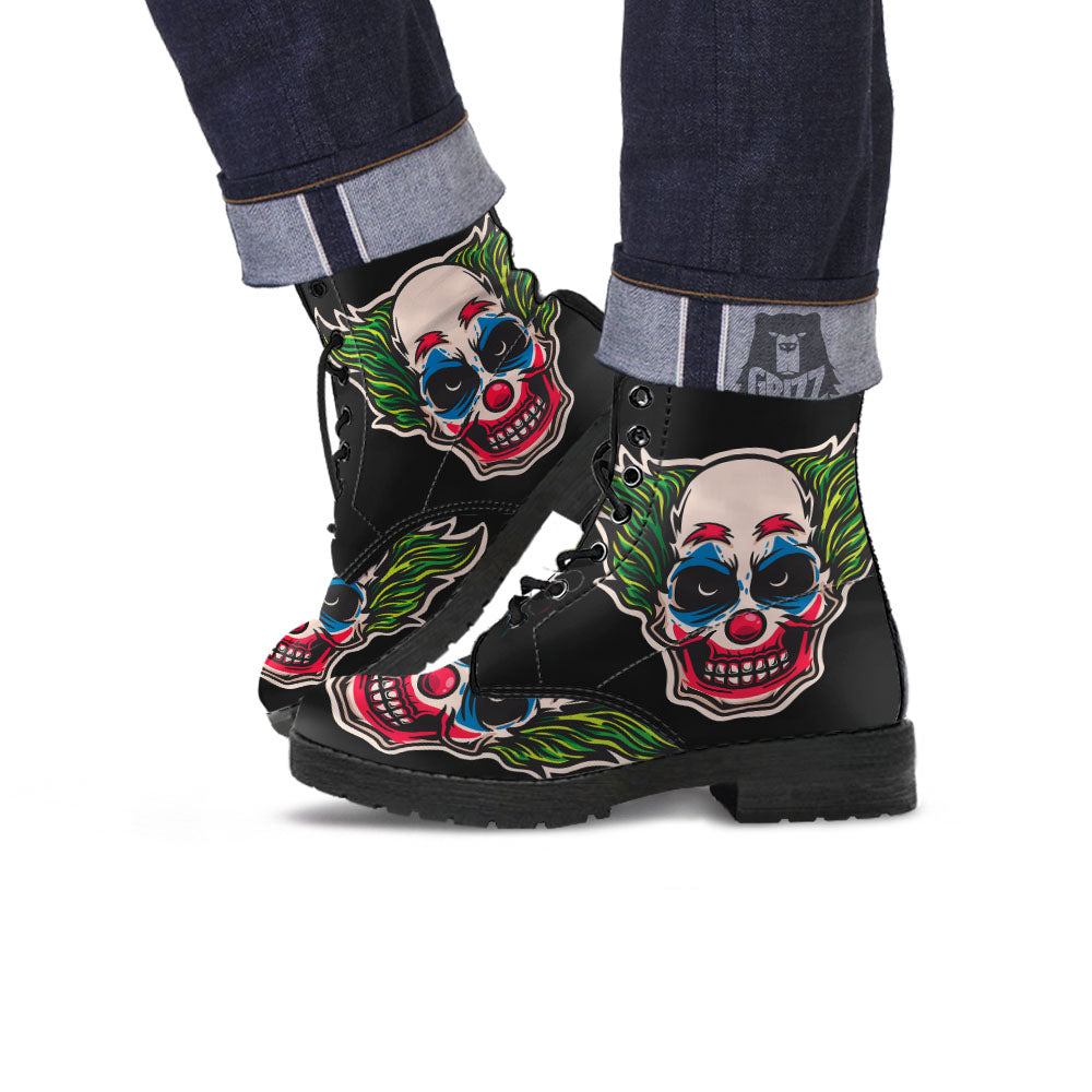 Clown Scary Cartoon Print Leather Boots-grizzshop
