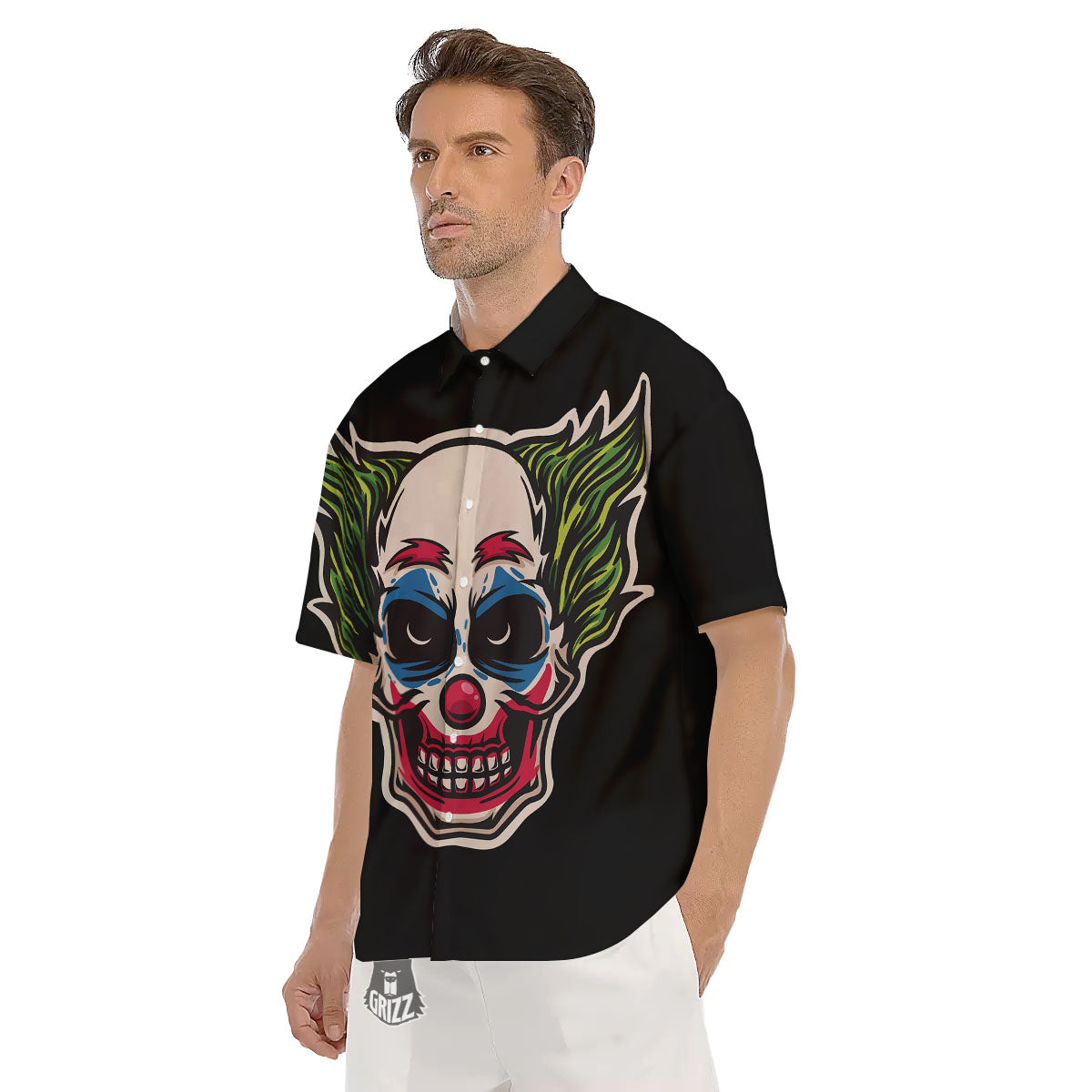 Clown Scary Cartoon Print Men's Short Sleeve Shirts-grizzshop