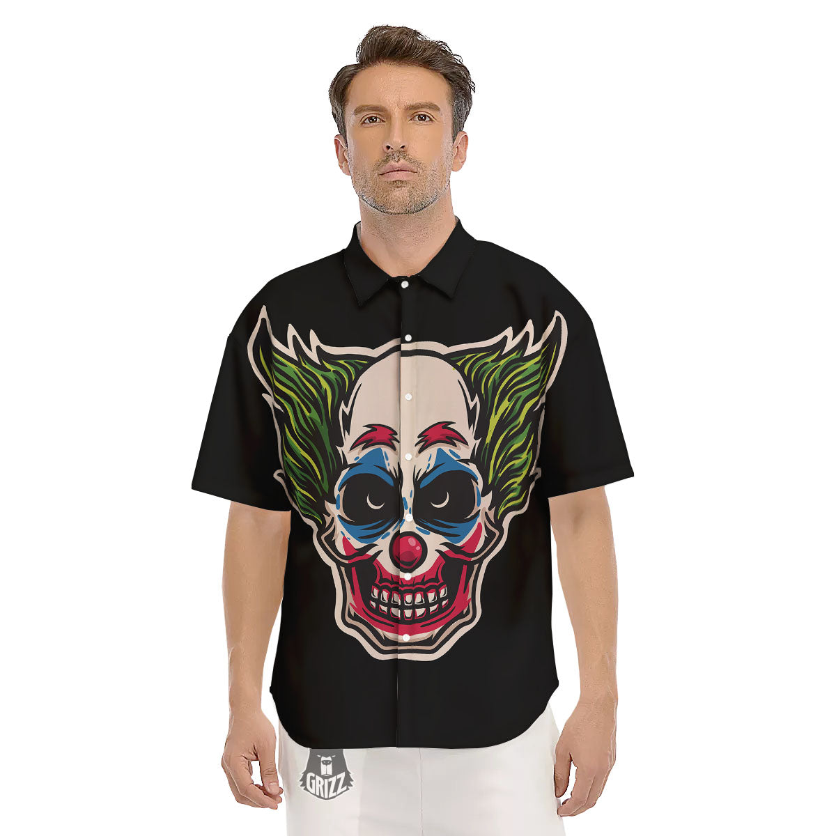 Clown Scary Cartoon Print Men's Short Sleeve Shirts-grizzshop