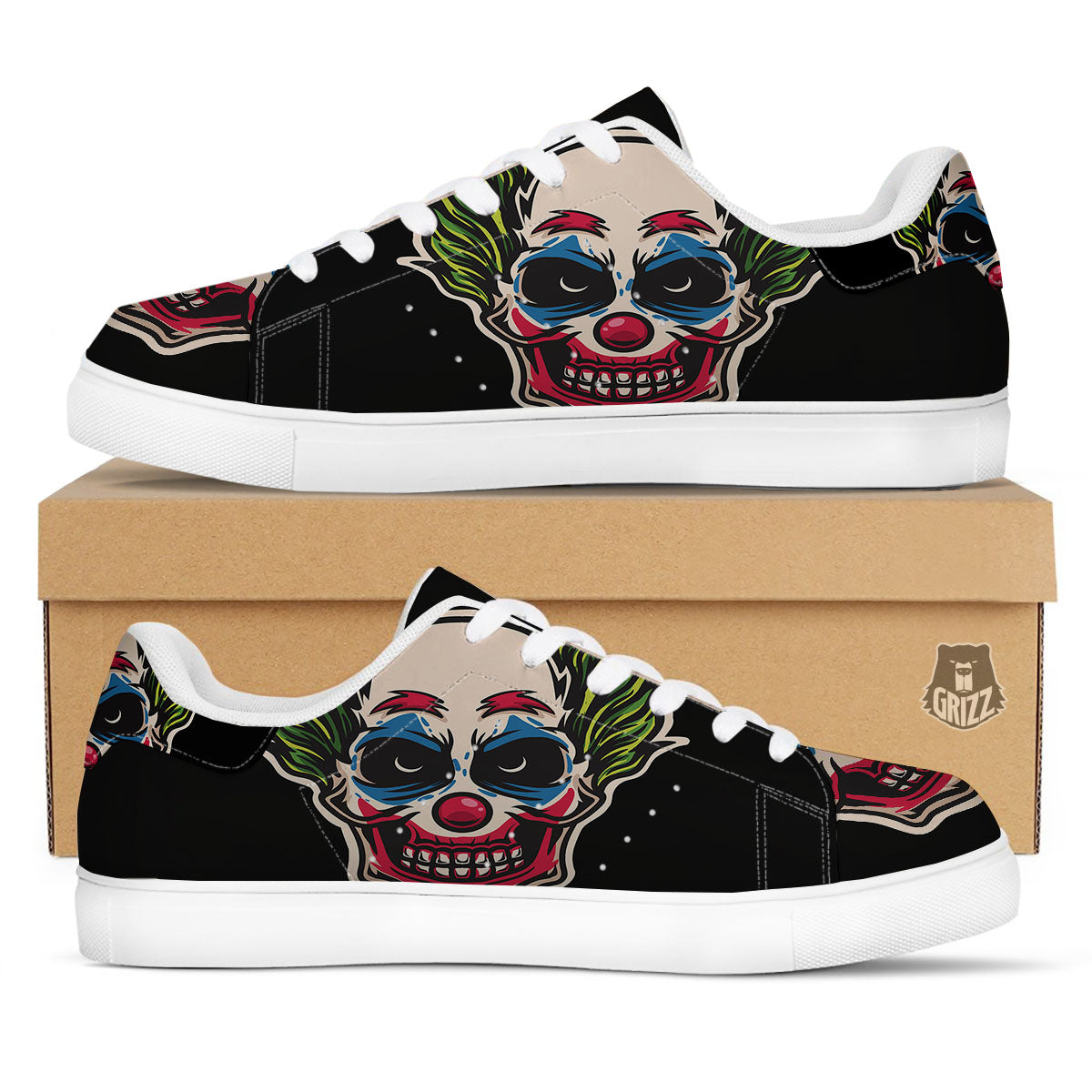 Clown Scary Cartoon Print White Low Top Sneakers-grizzshop