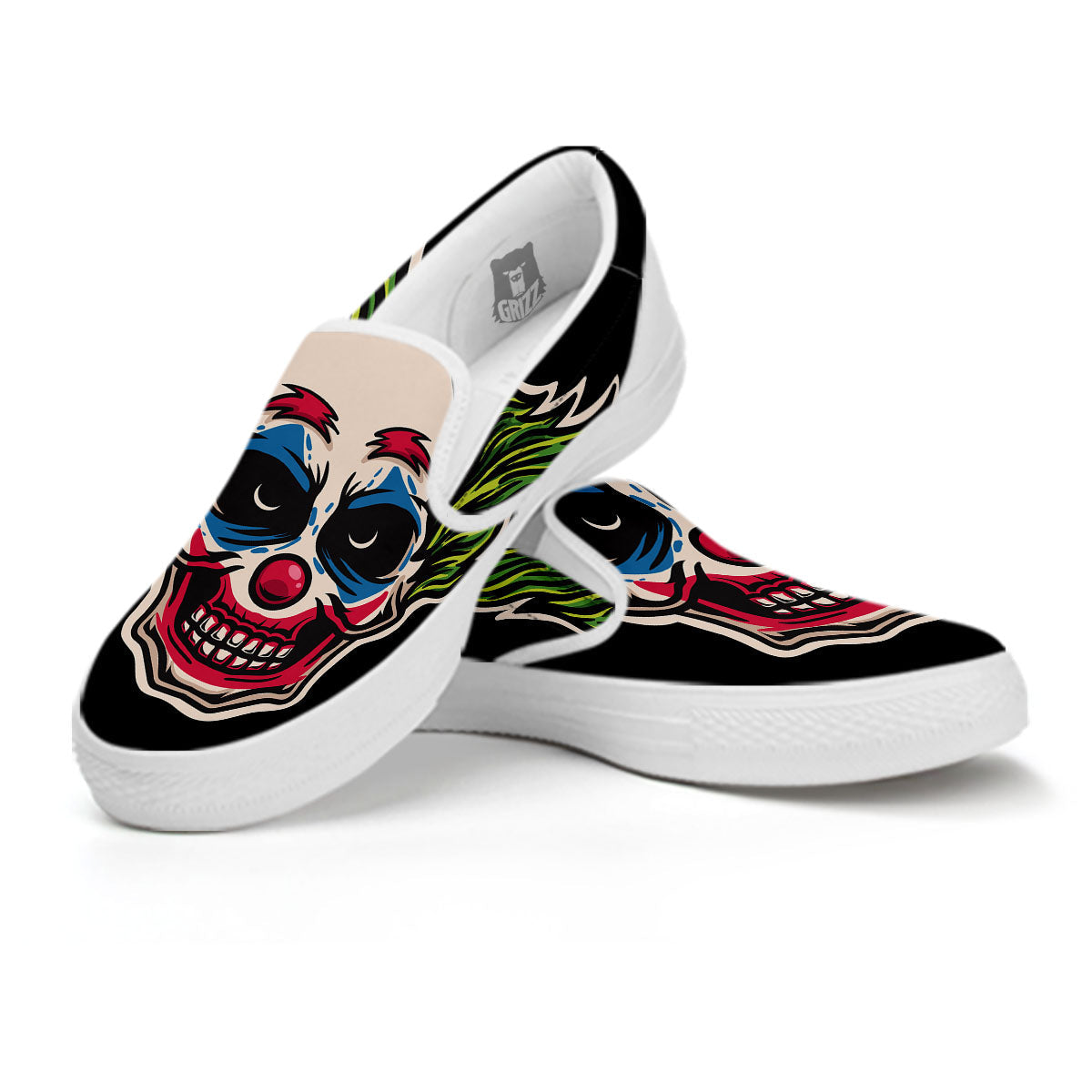 Clown Scary Cartoon Print White Slip On Shoes-grizzshop