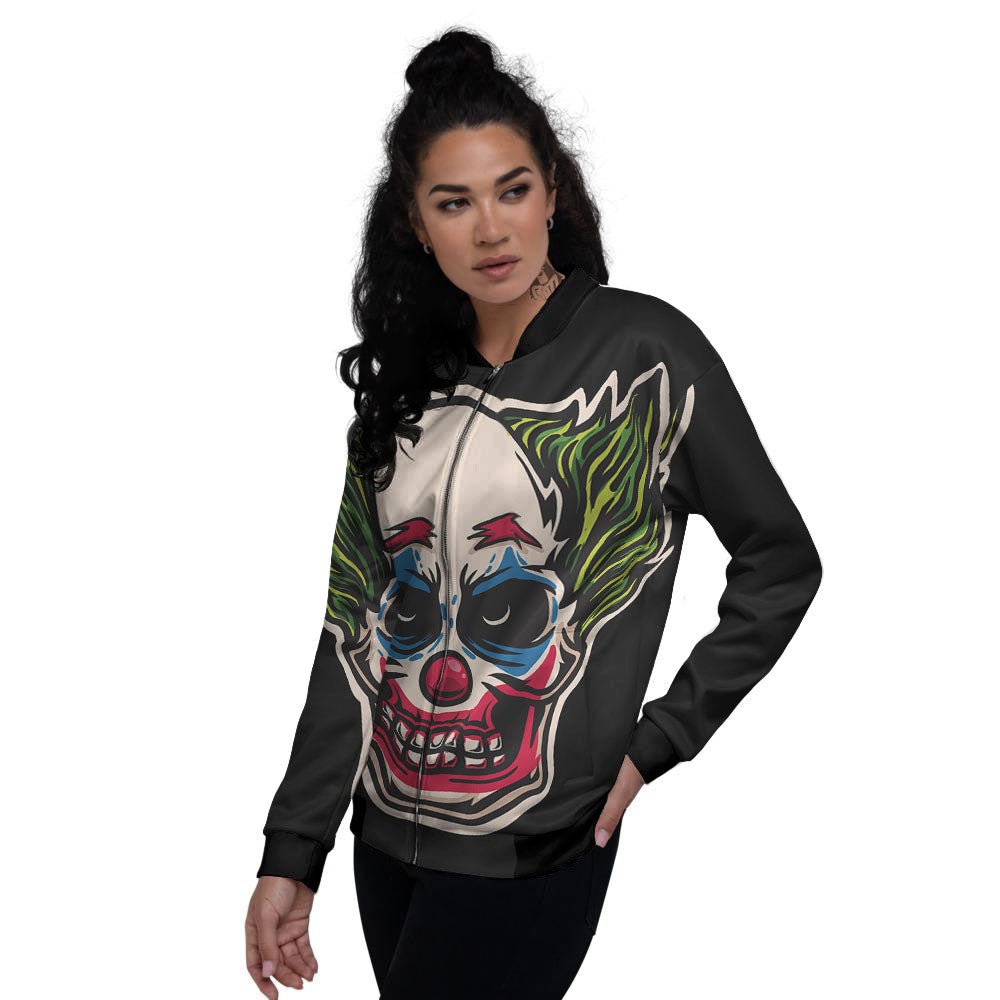 Clown Scary Cartoon Print Women's Bomber Jacket-grizzshop