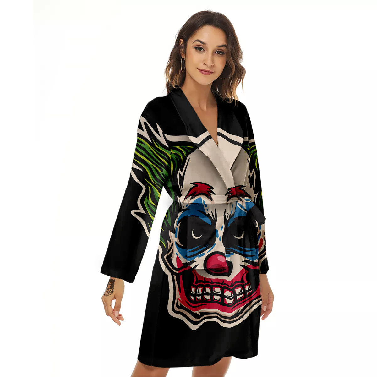 Clown Scary Cartoon Print Women's Robe-grizzshop