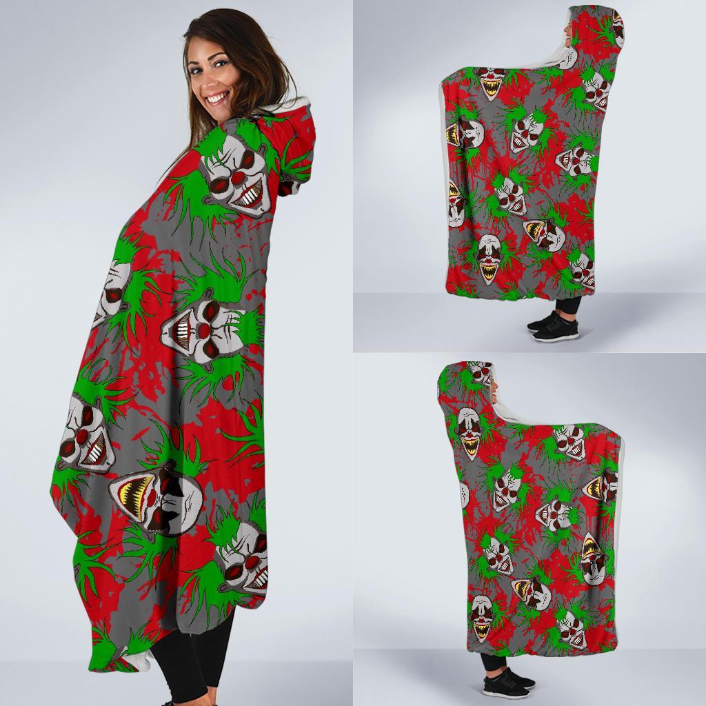 Clown Scary Pattern Print Hooded Blanket-grizzshop