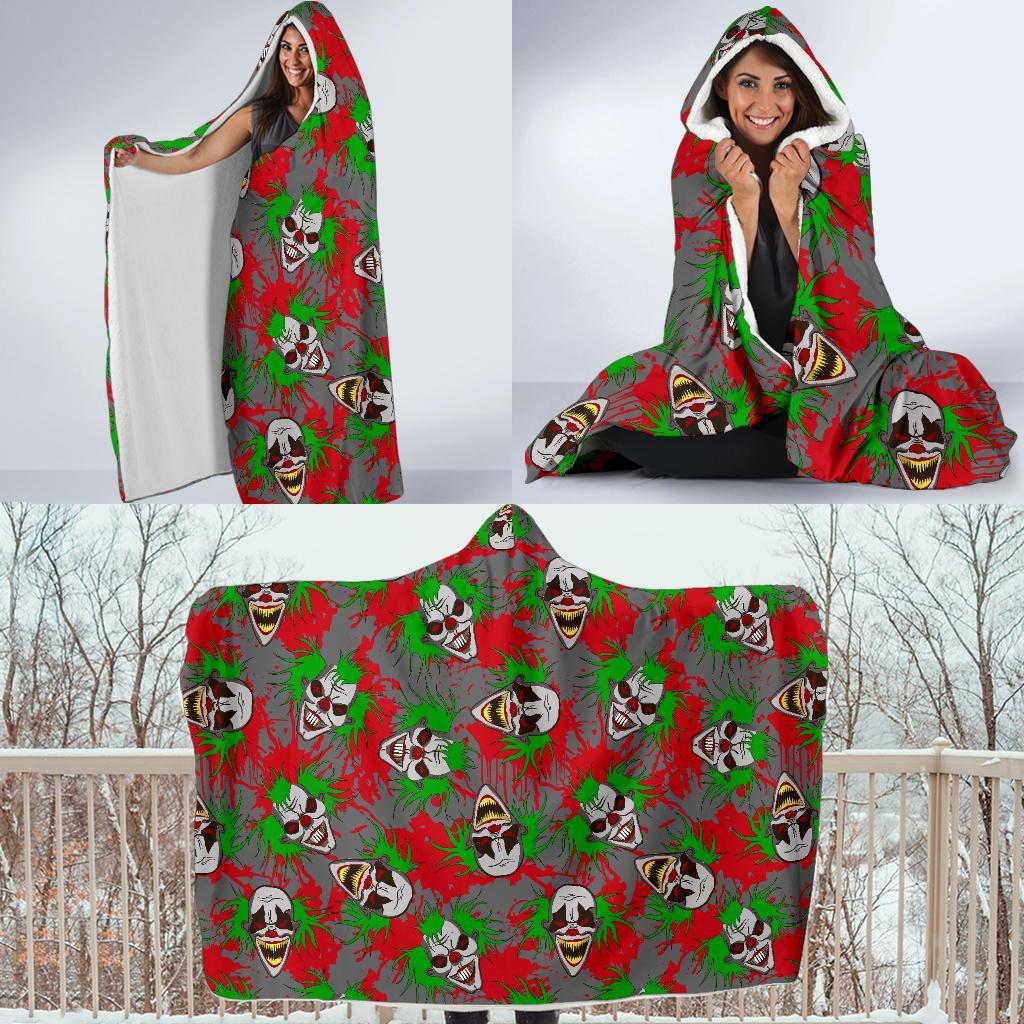 Clown Scary Pattern Print Hooded Blanket-grizzshop