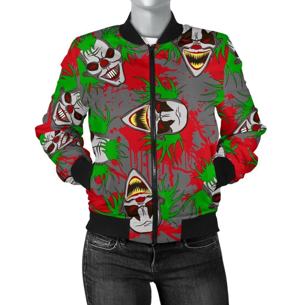 Clown Scary Pattern Print Women Casual Bomber Jacket-grizzshop