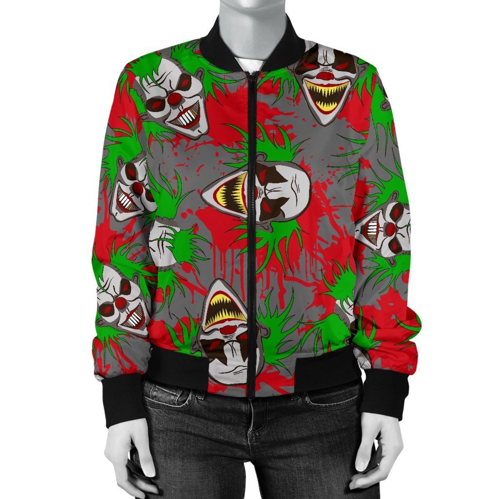 Clown Scary Pattern Print Women Casual Bomber Jacket-grizzshop