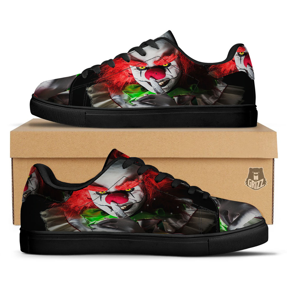 Clown Scary Print Black Low Top Sneakers-grizzshop