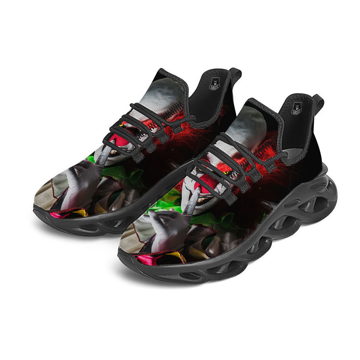 Clown Scary Print Black Running Shoes-grizzshop