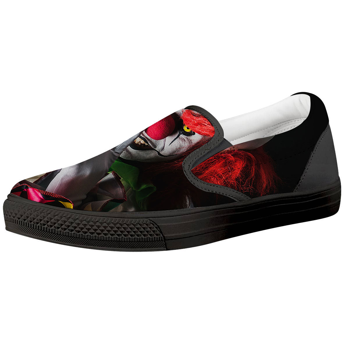 Clown Scary Print Black Slip On Shoes-grizzshop