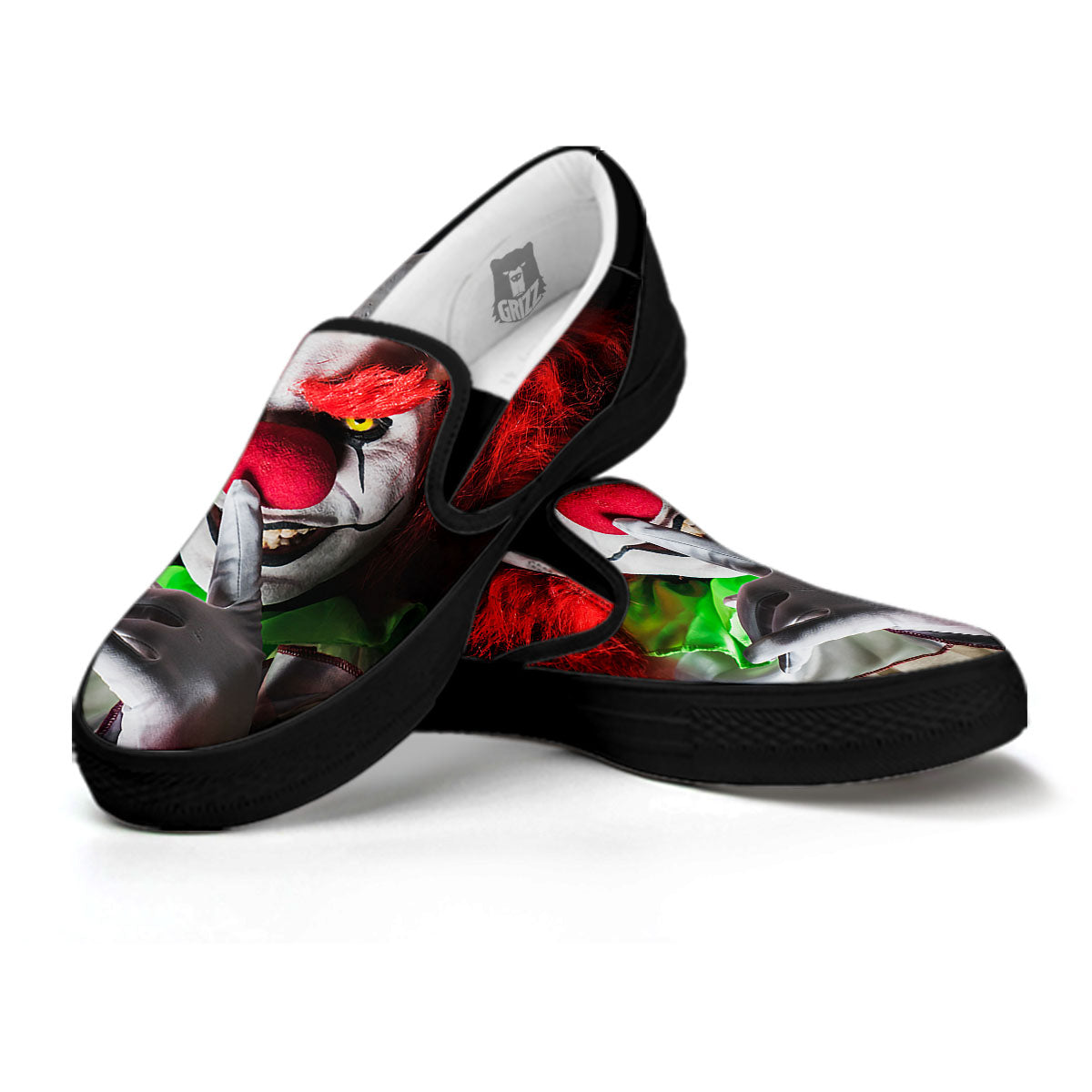 Clown Scary Print Black Slip On Shoes-grizzshop