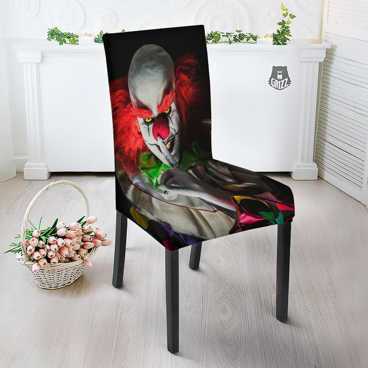 Clown Scary Print Dining Chair Slipcover-grizzshop