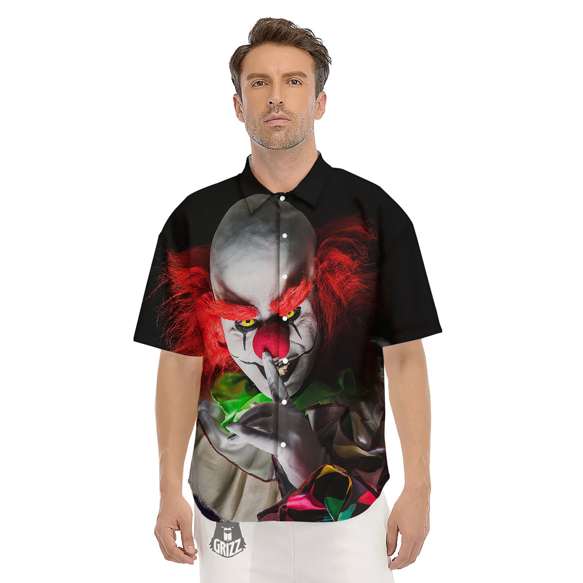 Clown Scary Print Men's Short Sleeve Shirts-grizzshop