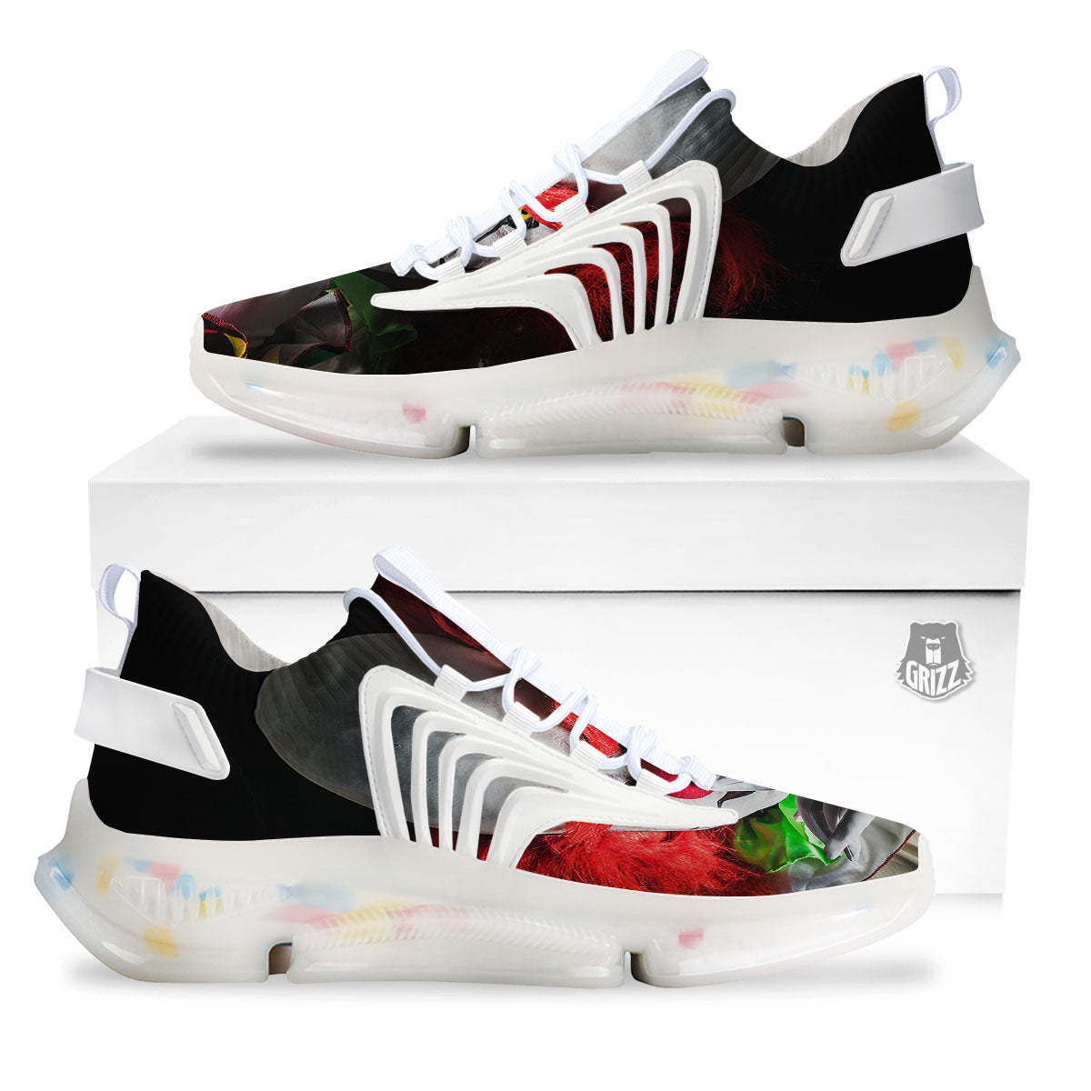 Clown Scary Print White Gym Shoes-grizzshop