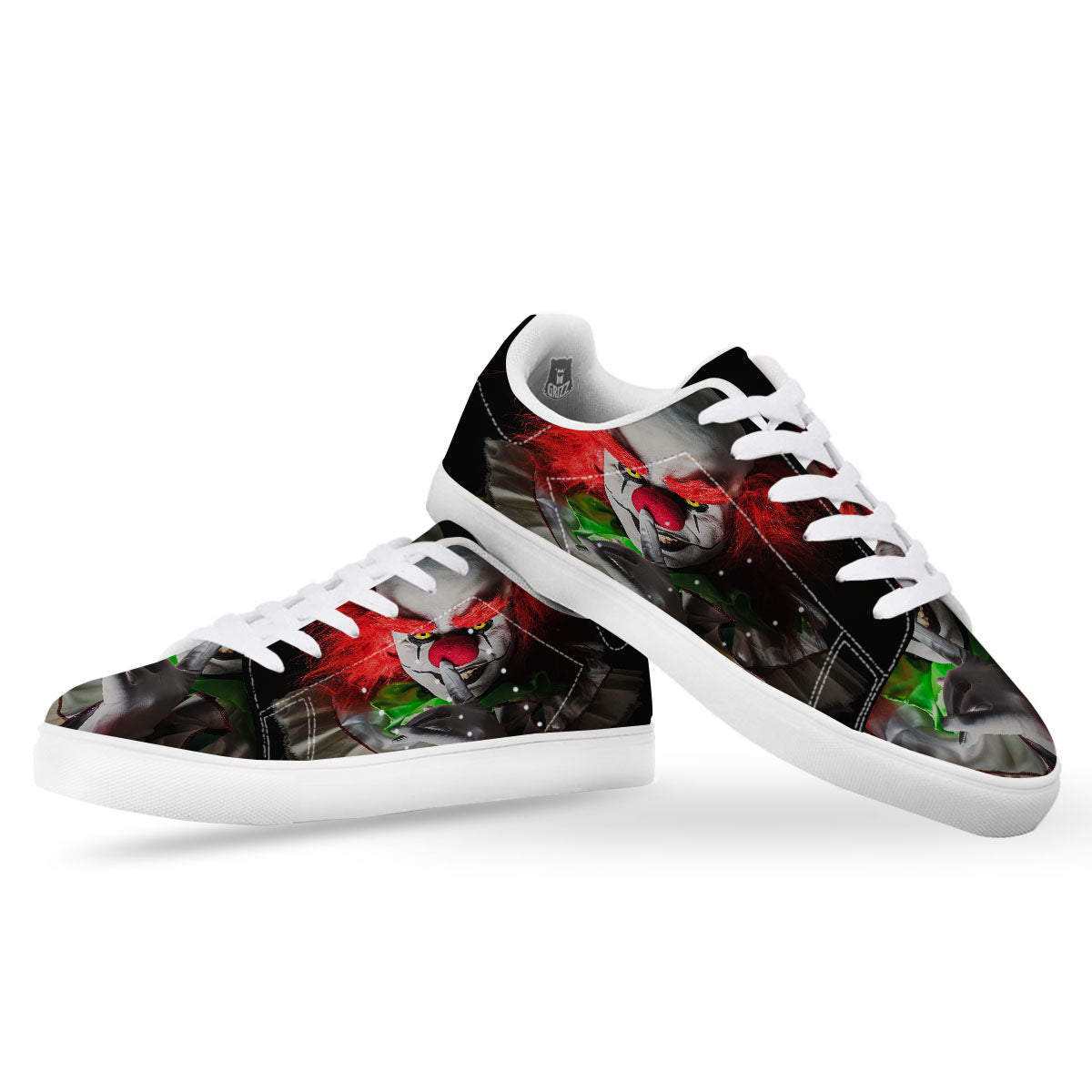 Clown Scary Print White Low Top Sneakers-grizzshop