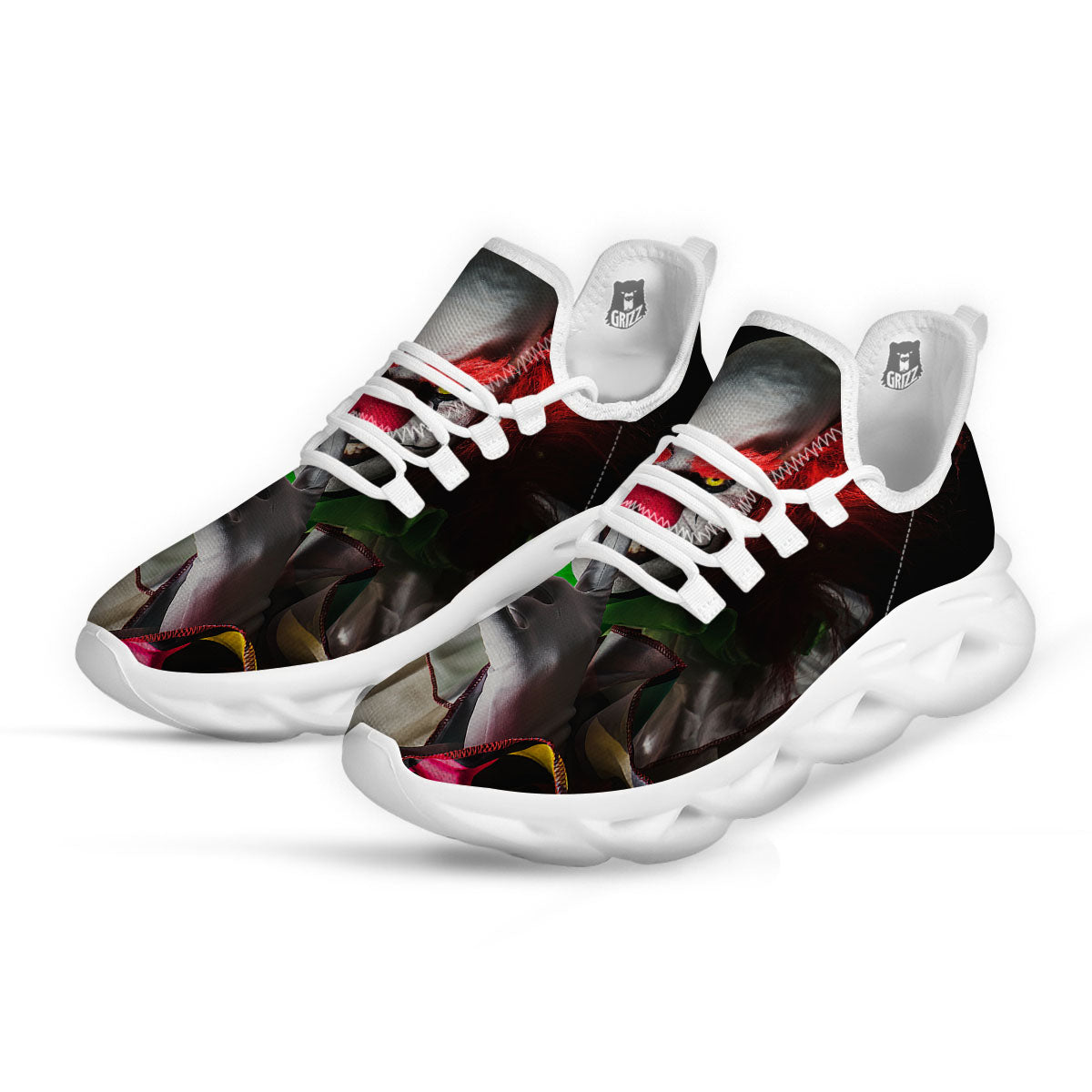Clown Scary Print White Running Shoes-grizzshop