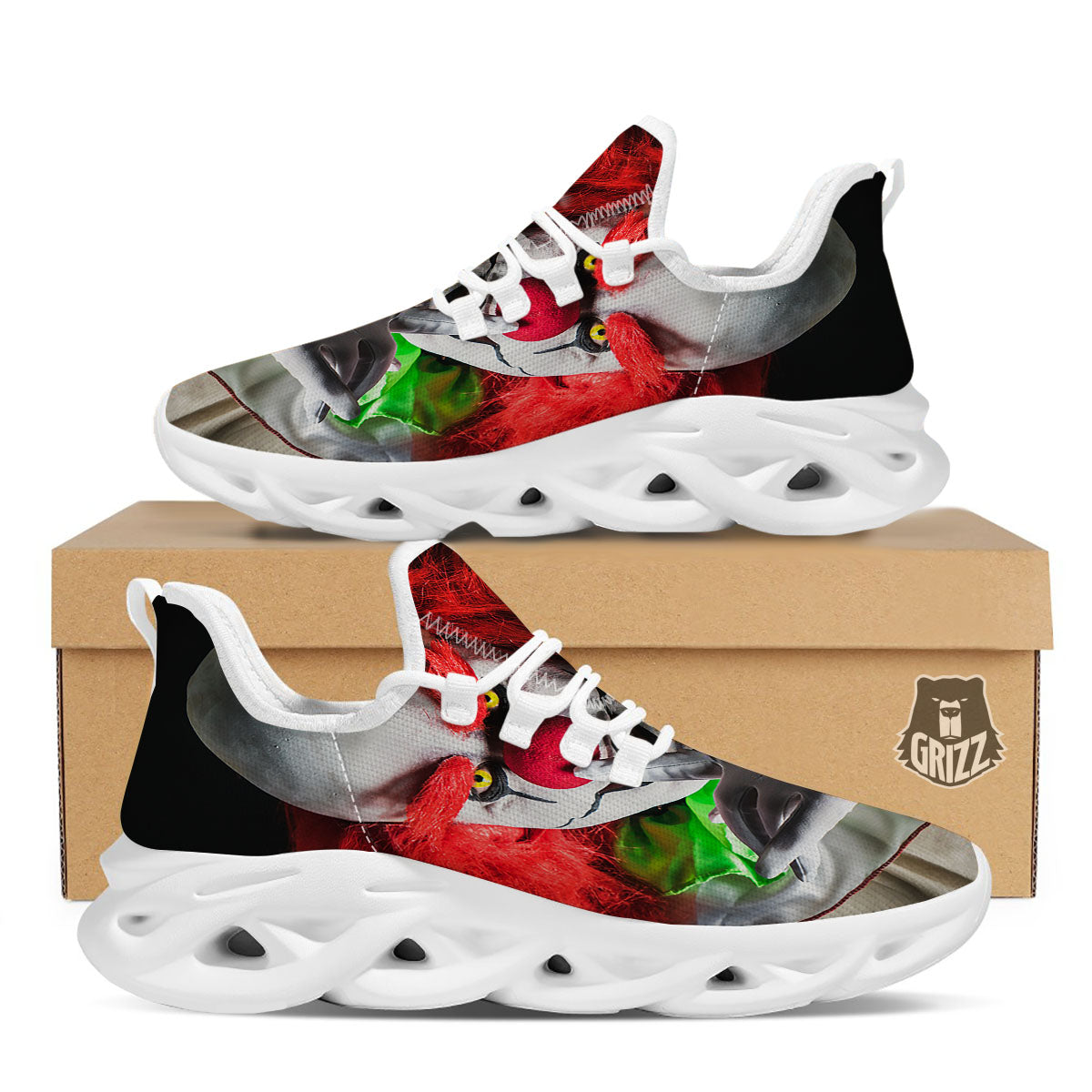 Clown Scary Print White Running Shoes-grizzshop