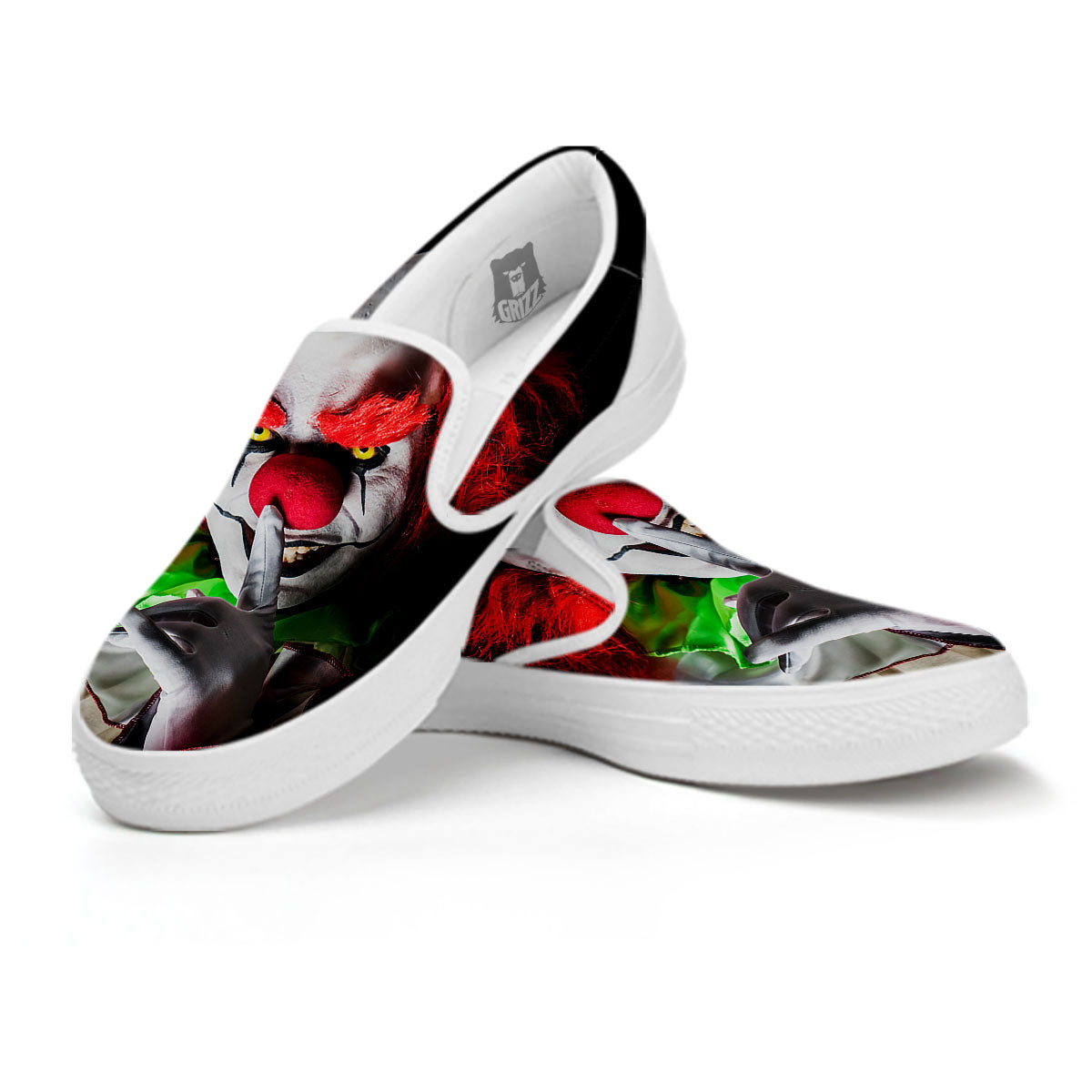 Clown Scary Print White Slip On Shoes-grizzshop