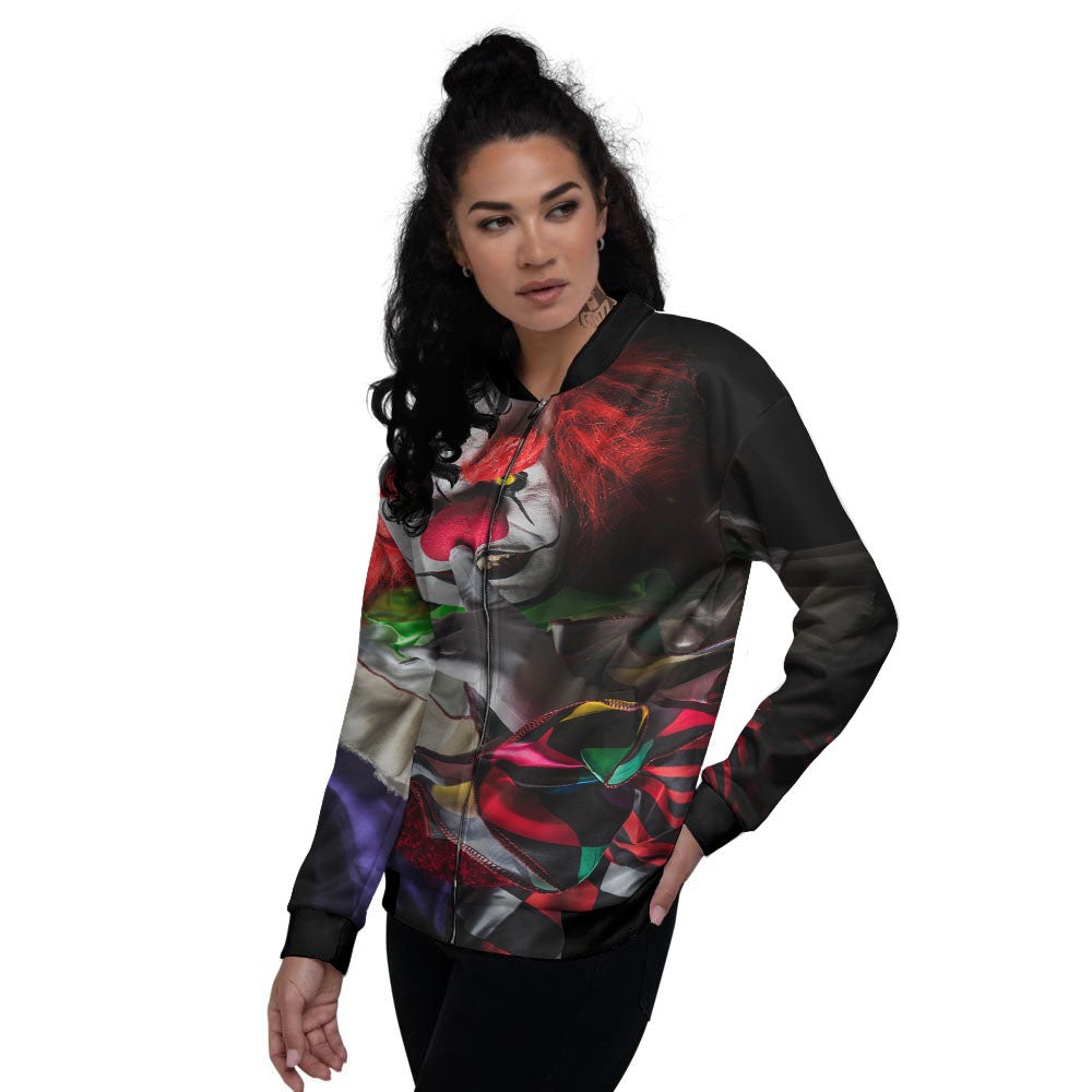 Clown Scary Print Women's Bomber Jacket-grizzshop