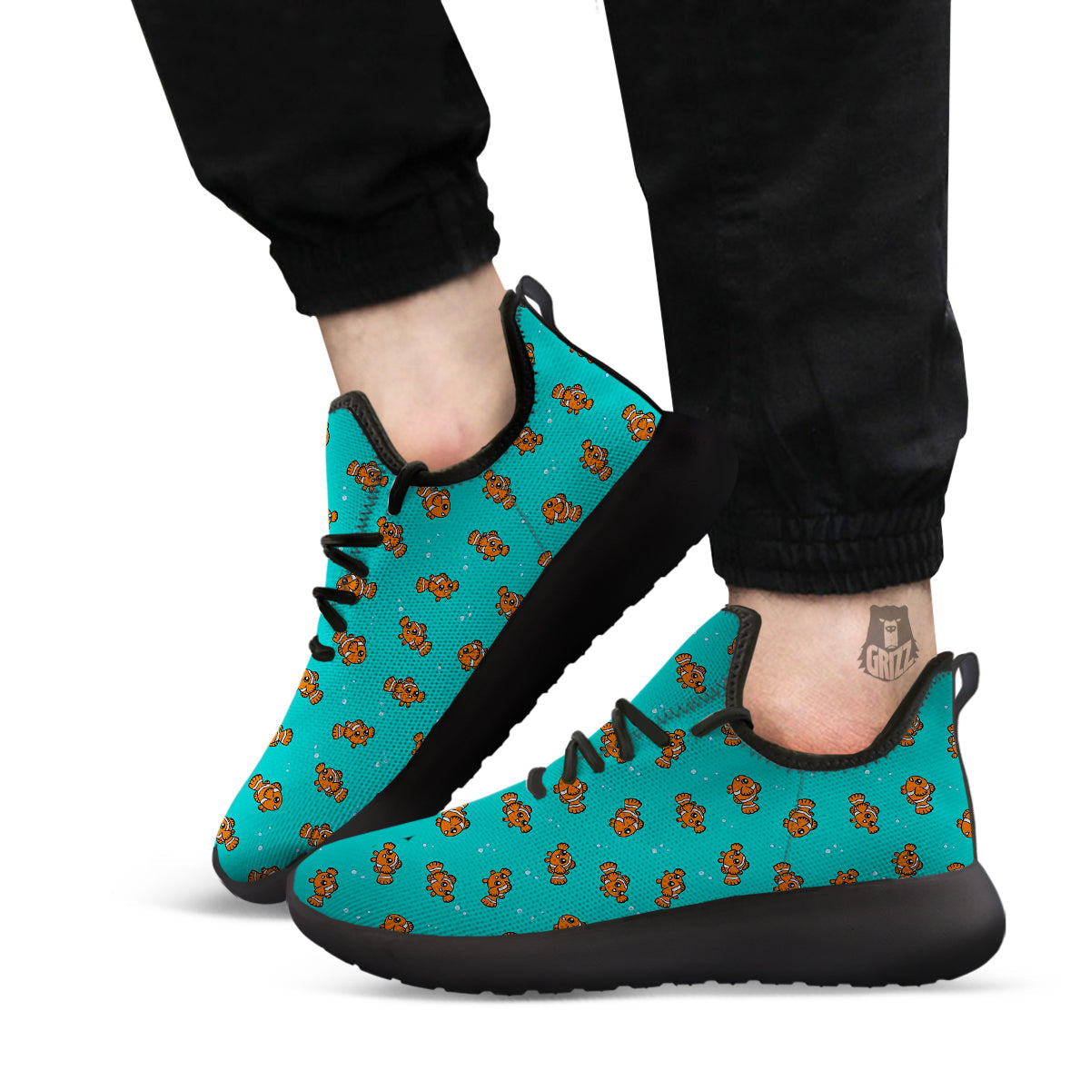 Clownfish Cute Watercolor Blue Print Pattern Black Athletic Shoes-grizzshop