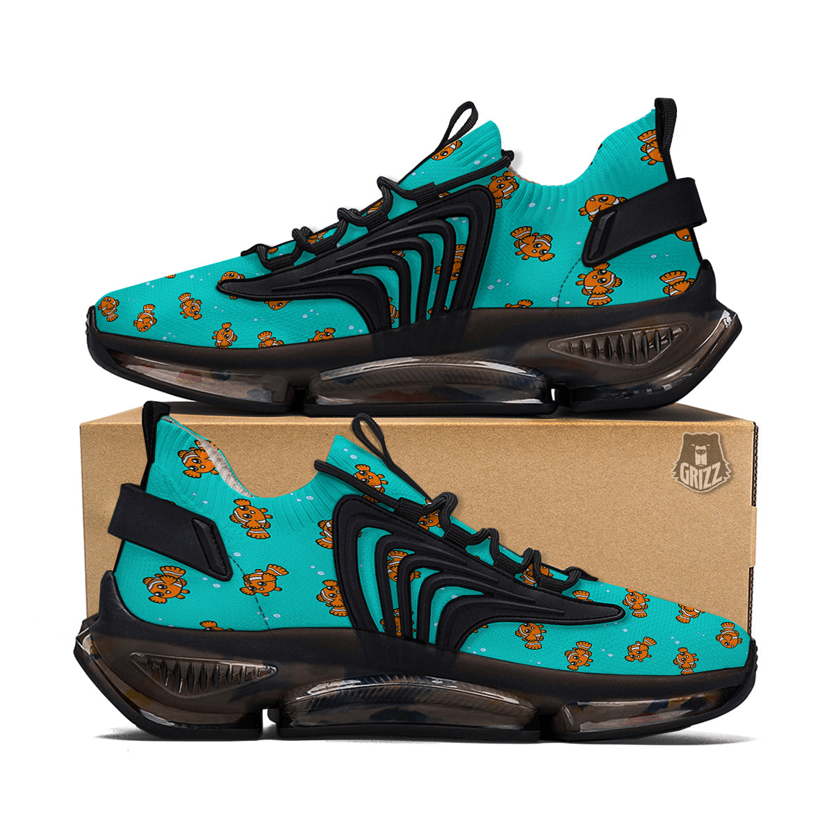 Clownfish Cute Watercolor Blue Print Pattern Black Gym Shoes-grizzshop