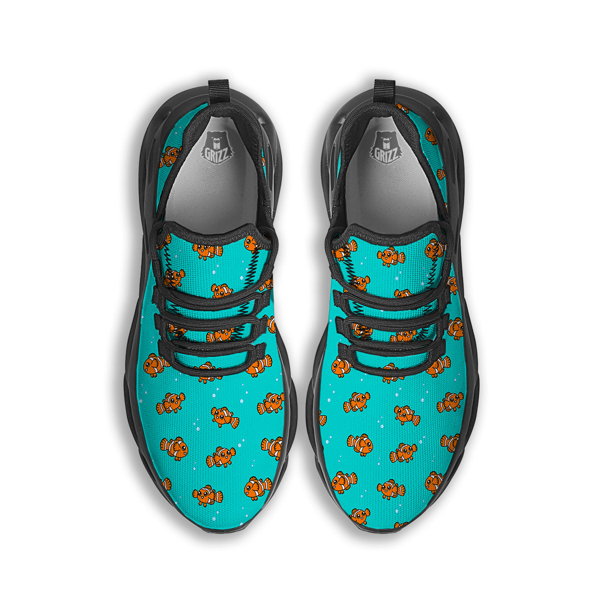 Clownfish Cute Watercolor Blue Print Pattern Black Running Shoes-grizzshop