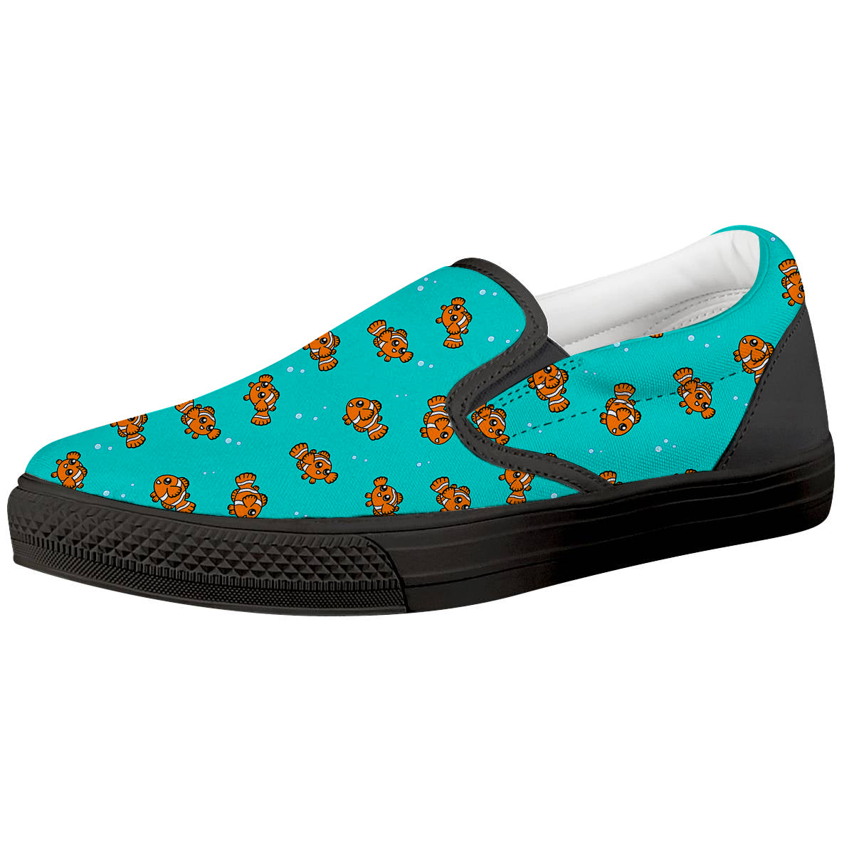 Clownfish Cute Watercolor Blue Print Pattern Black Slip On Shoes-grizzshop