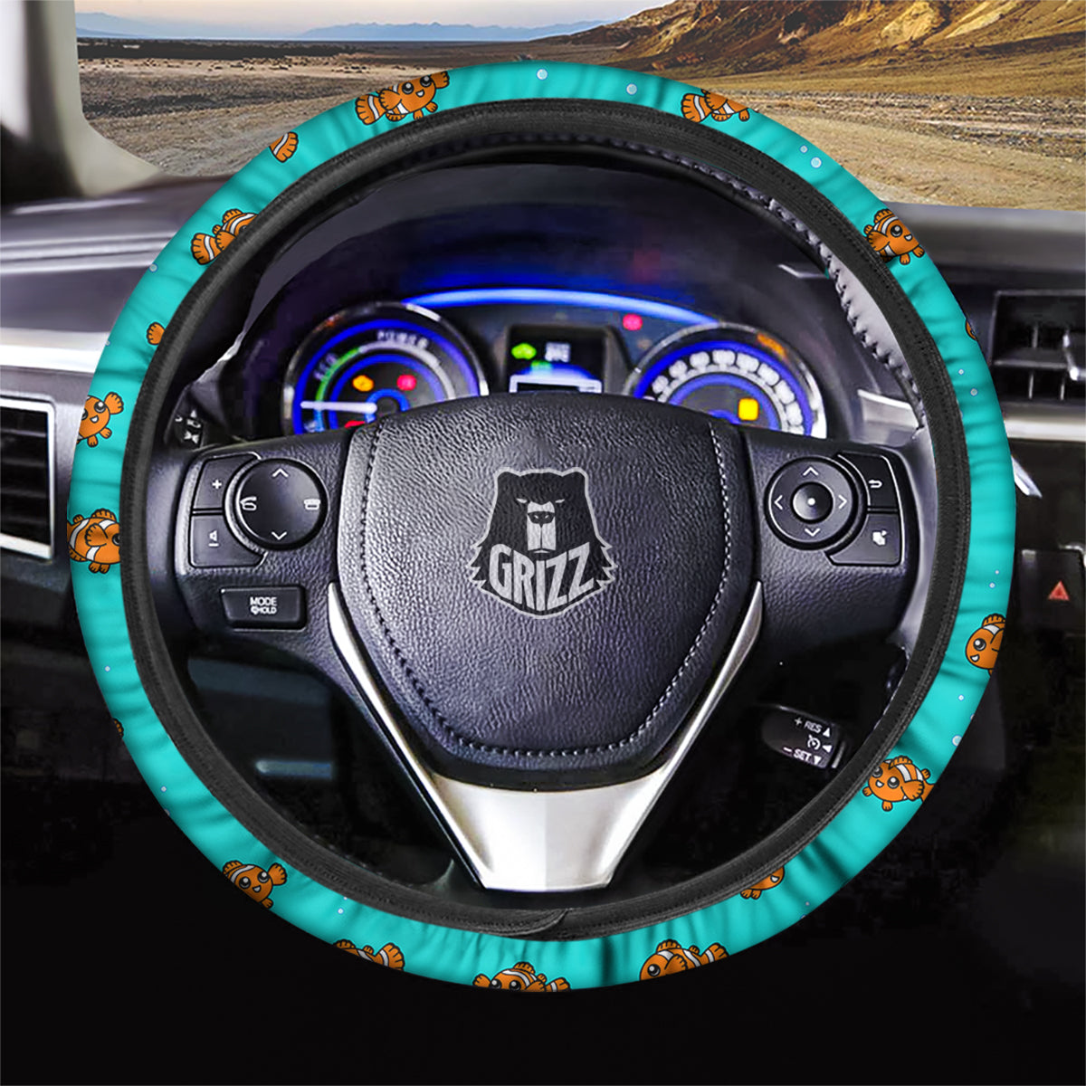 Clownfish Cute Watercolor Blue Print Pattern Car Steering Wheel Cover-grizzshop
