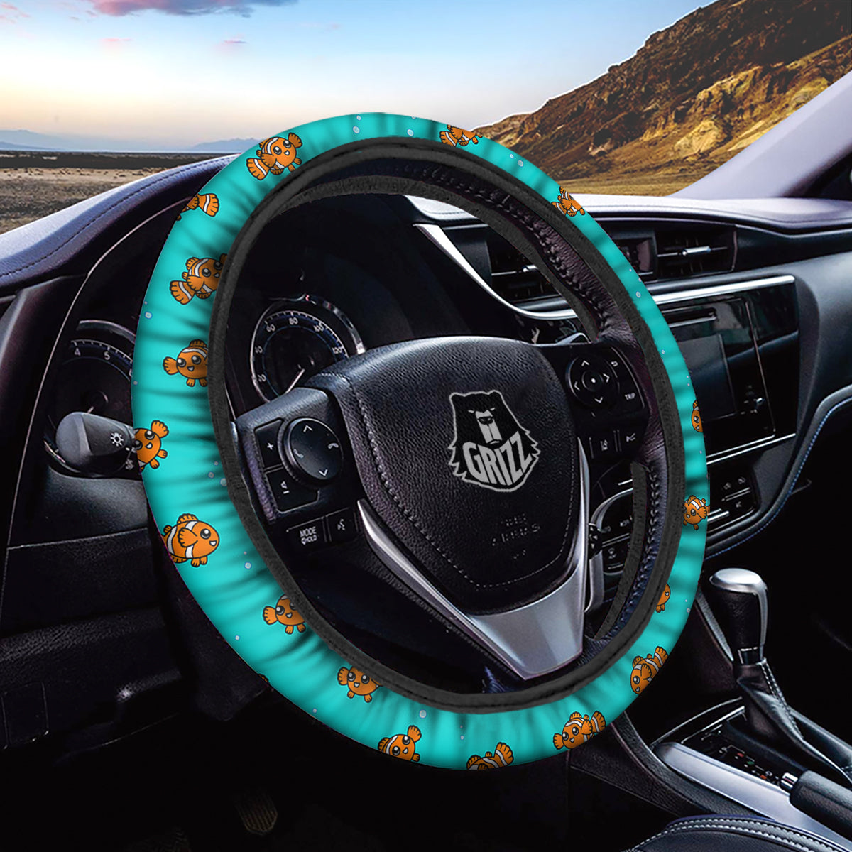 Clownfish Cute Watercolor Blue Print Pattern Car Steering Wheel Cover-grizzshop