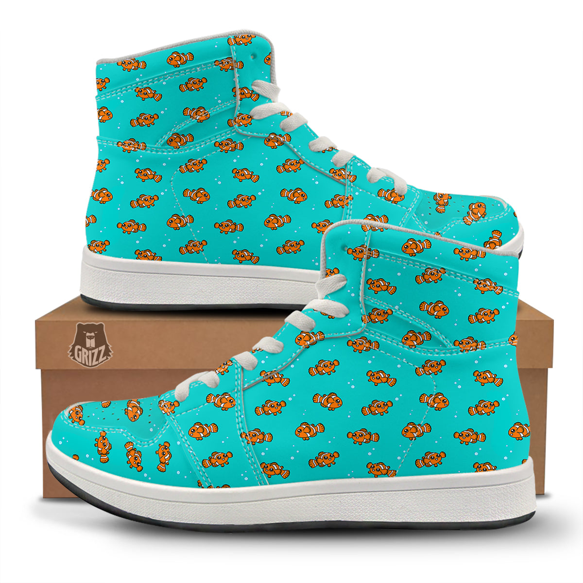 Clownfish Cute Watercolor Blue Print Pattern High Top Sneakers-grizzshop