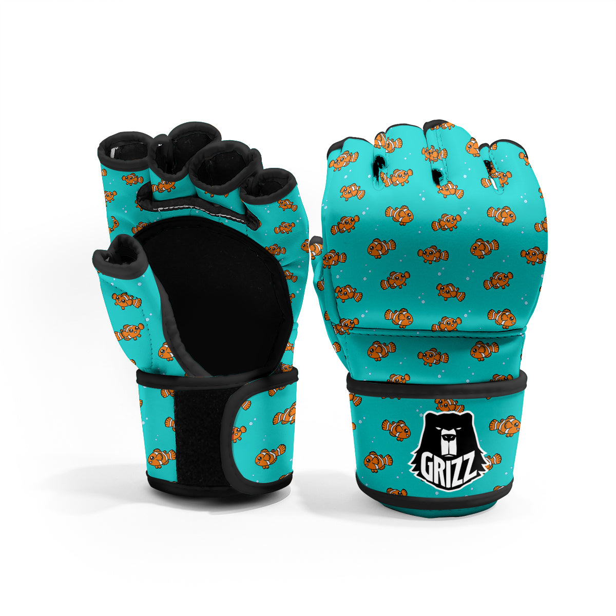 Clownfish Cute Watercolor Blue Print Pattern MMA Gloves-grizzshop