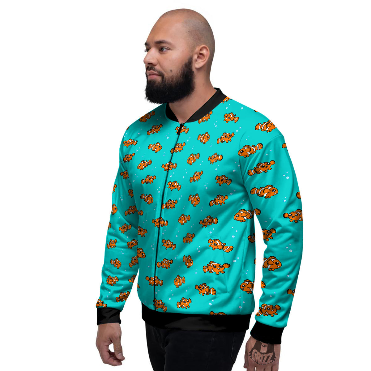 Clownfish Cute Watercolor Blue Print Pattern Men's Bomber Jacket-grizzshop