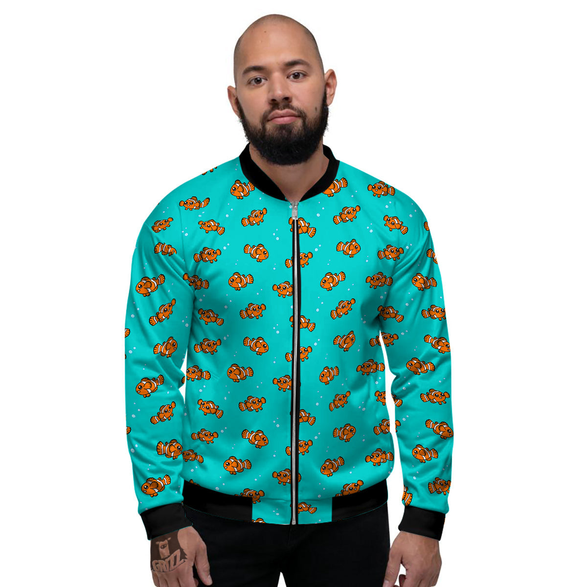 Clownfish Cute Watercolor Blue Print Pattern Men's Bomber Jacket-grizzshop