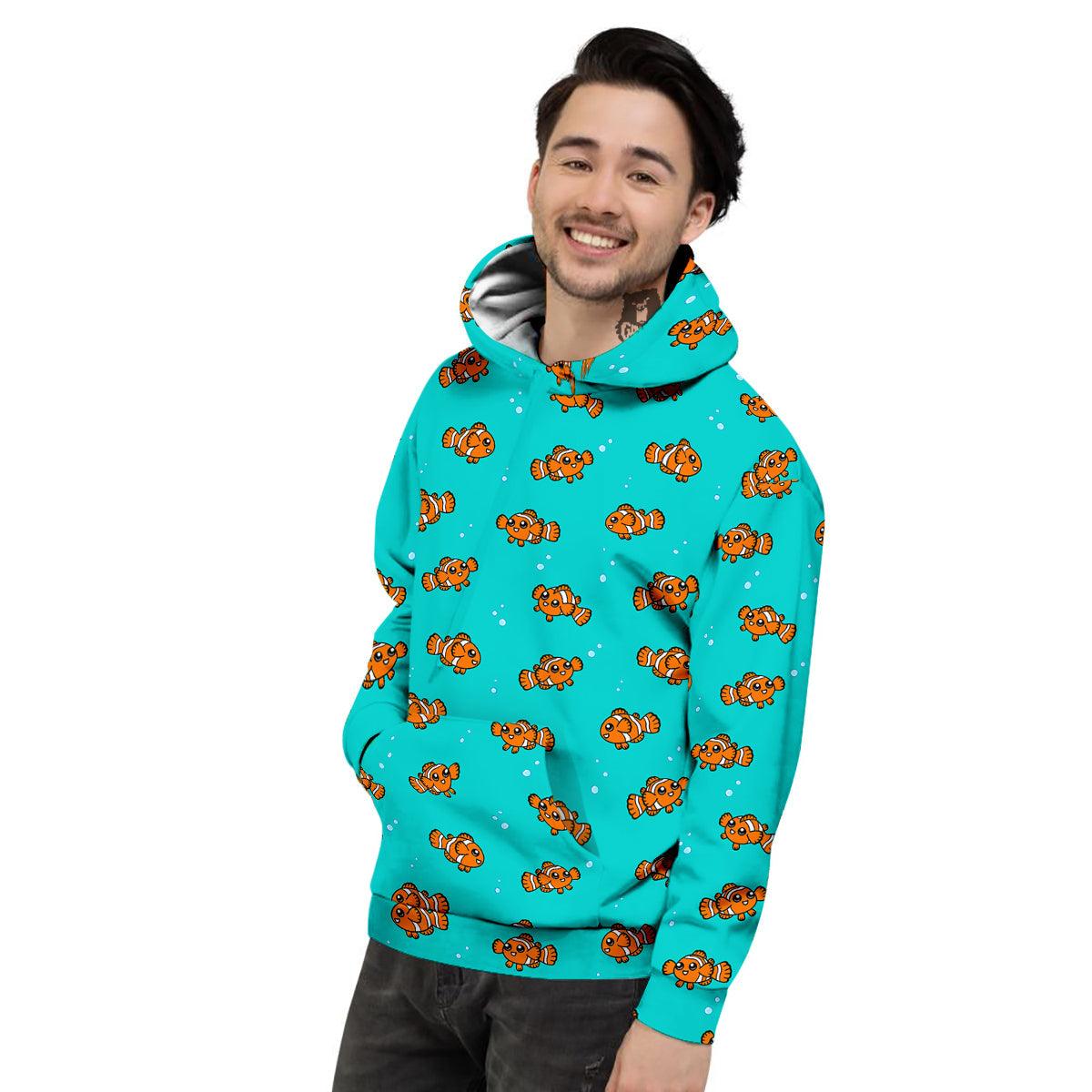 Clownfish Cute Watercolor Blue Print Pattern Men's Hoodie-grizzshop