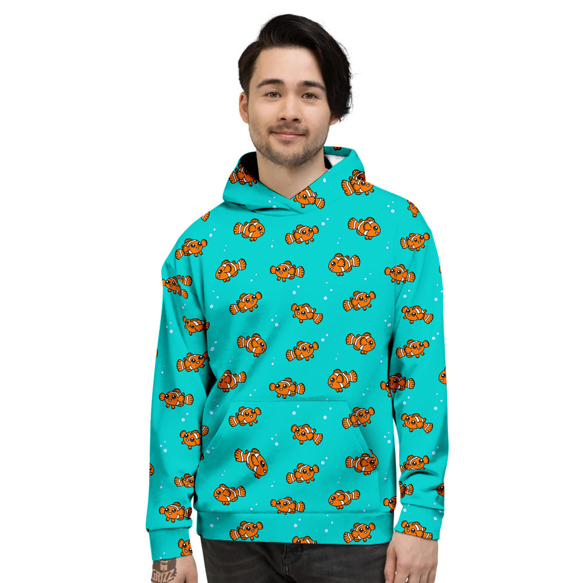Clownfish Cute Watercolor Blue Print Pattern Men's Hoodie-grizzshop