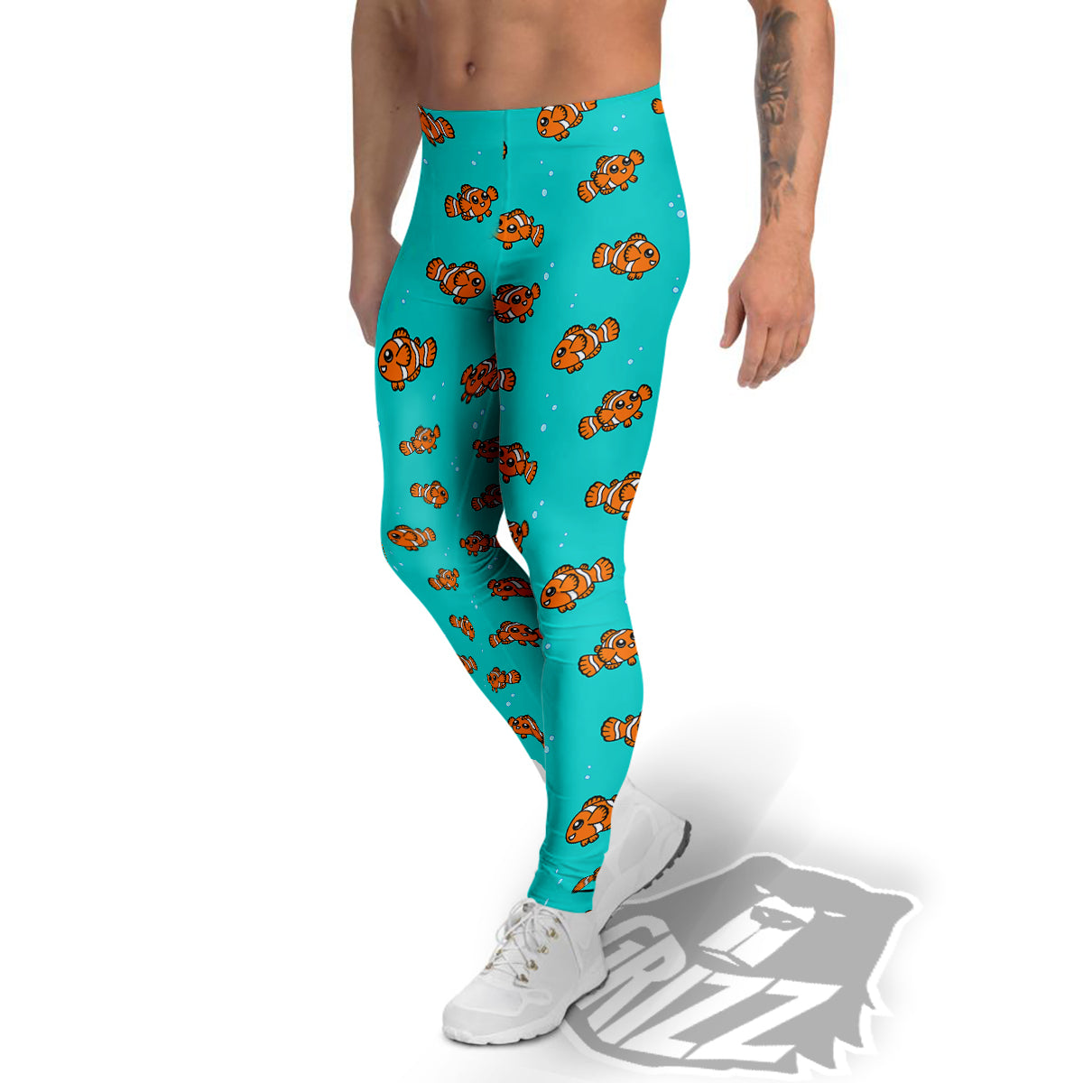 Clownfish Cute Watercolor Blue Print Pattern Men's Leggings-grizzshop