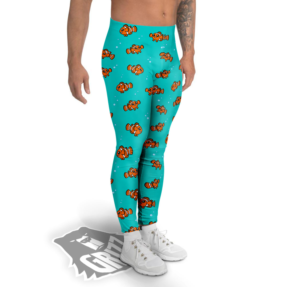 Clownfish Cute Watercolor Blue Print Pattern Men's Leggings-grizzshop