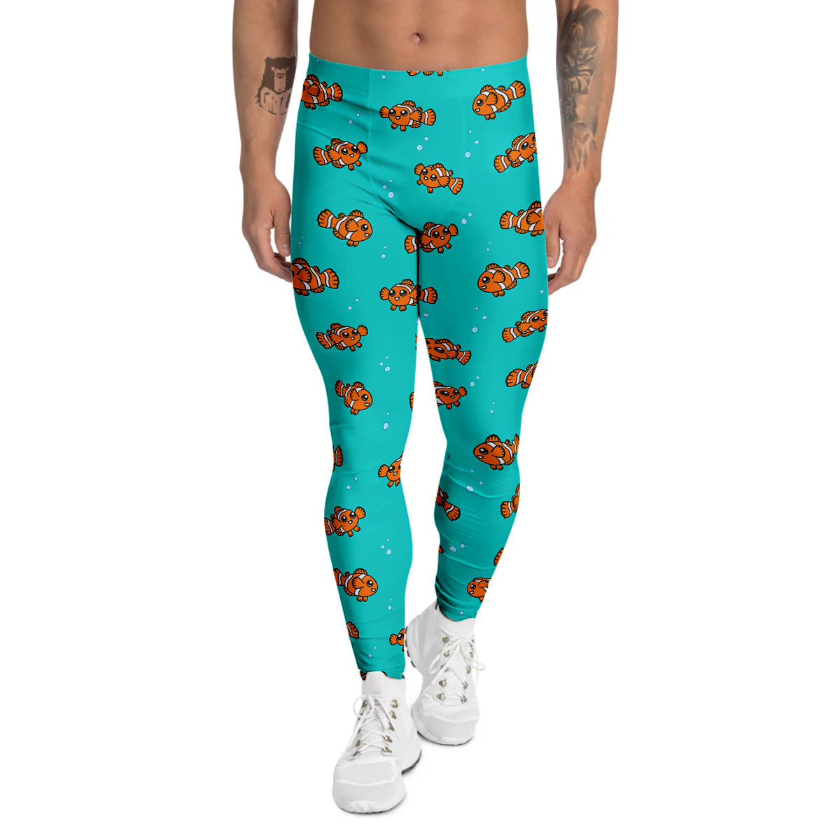 Clownfish Cute Watercolor Blue Print Pattern Men's Leggings-grizzshop