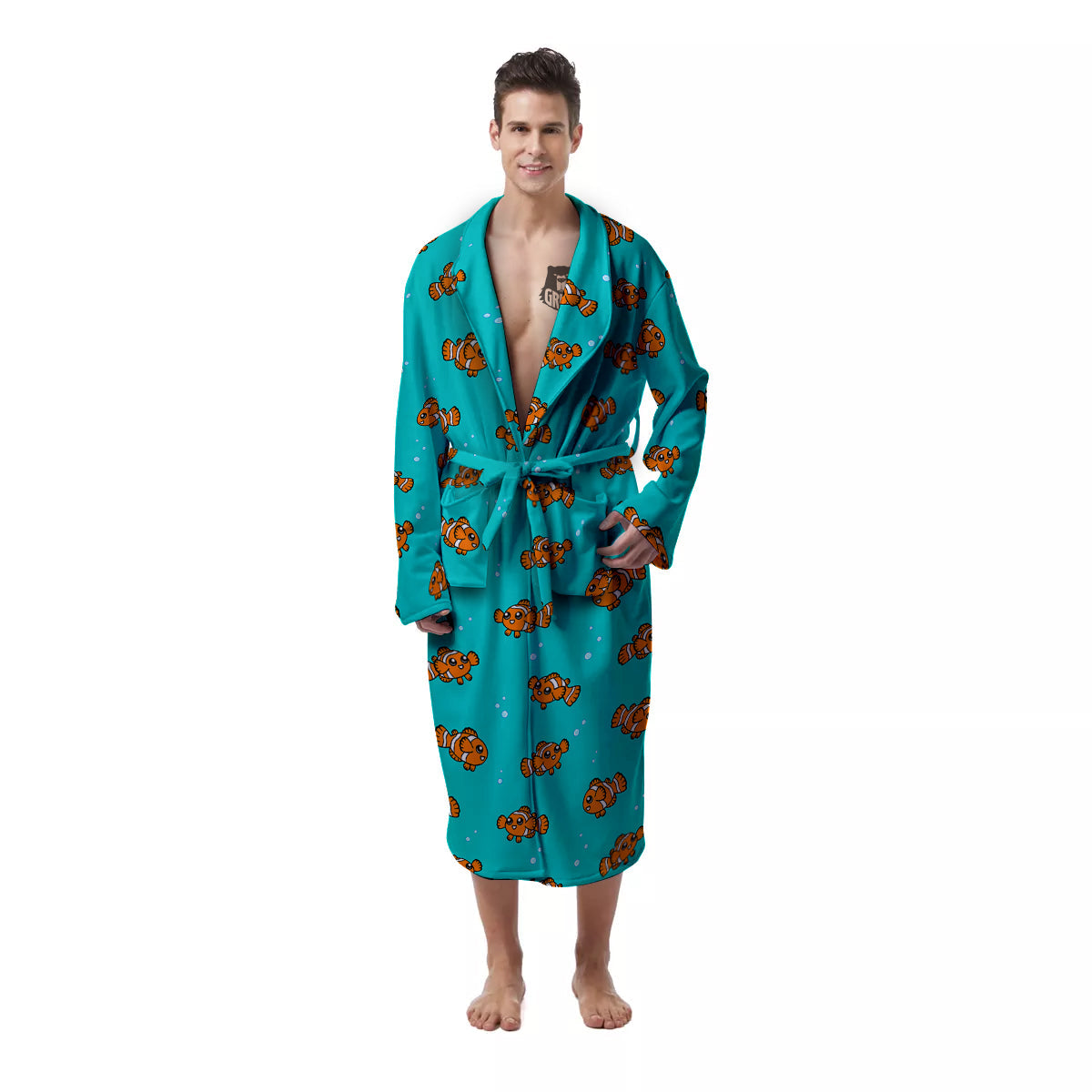 Clownfish Cute Watercolor Blue Print Pattern Men's Robe-grizzshop