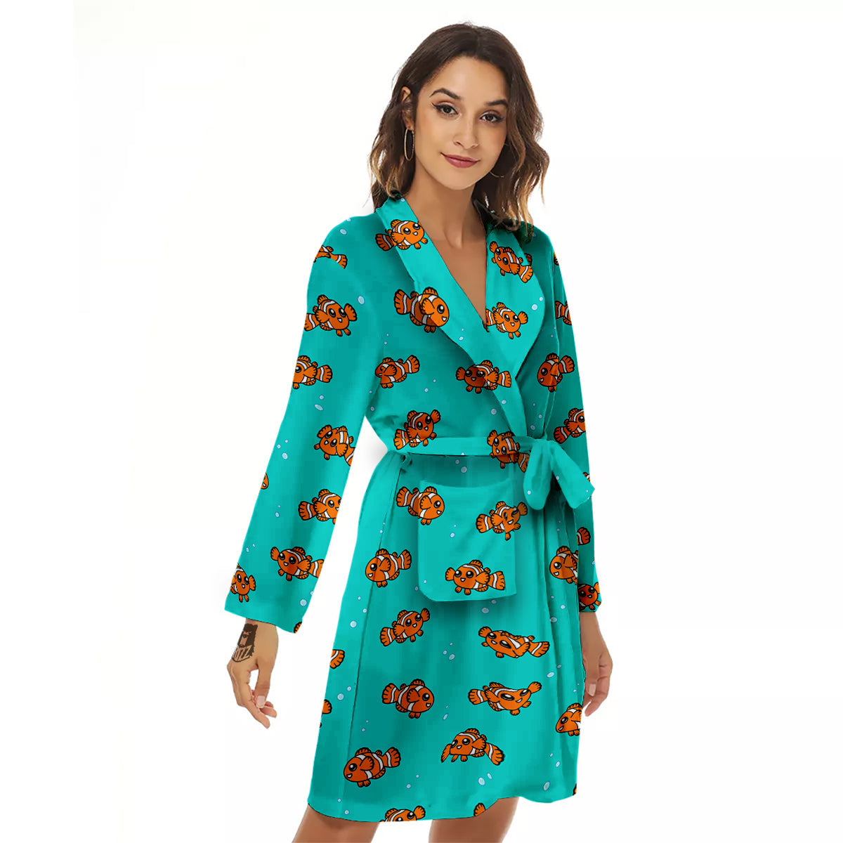 Clownfish Cute Watercolor Blue Print Pattern Women's Robe-grizzshop