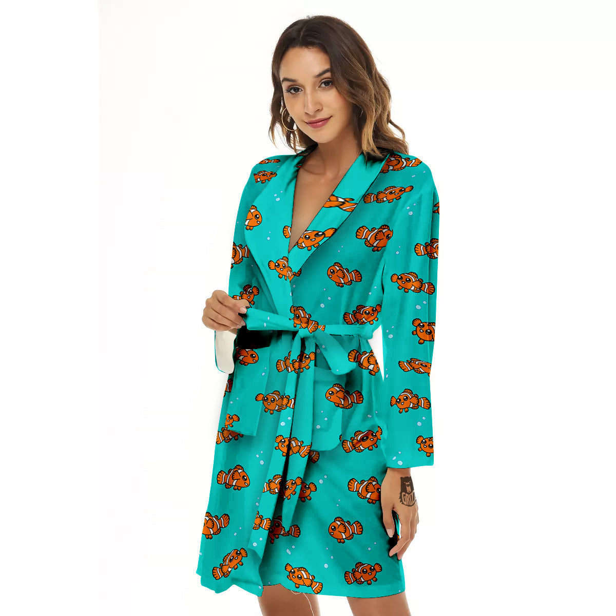 Clownfish Cute Watercolor Blue Print Pattern Women's Robe-grizzshop