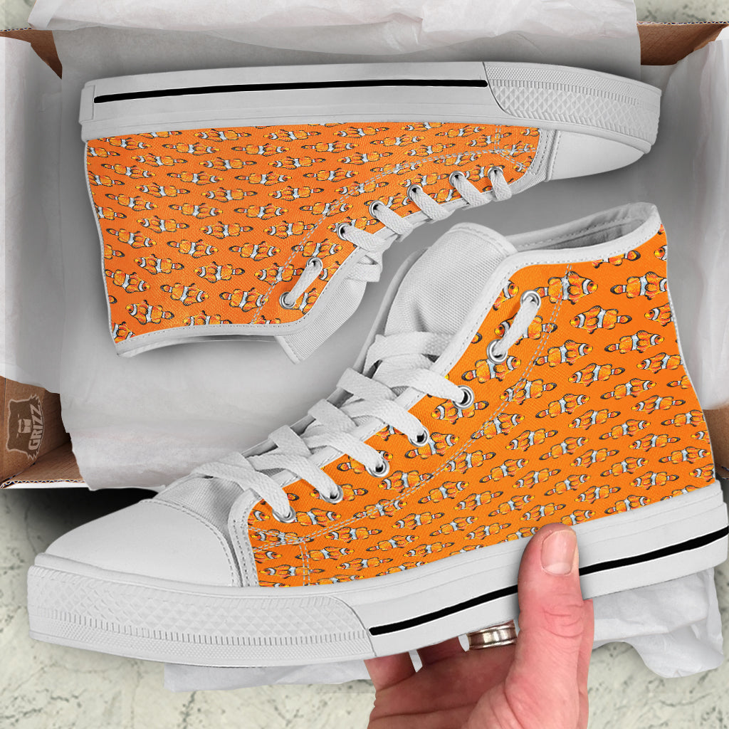 Clownfish Orange Print Pattern White High Top Shoes-grizzshop