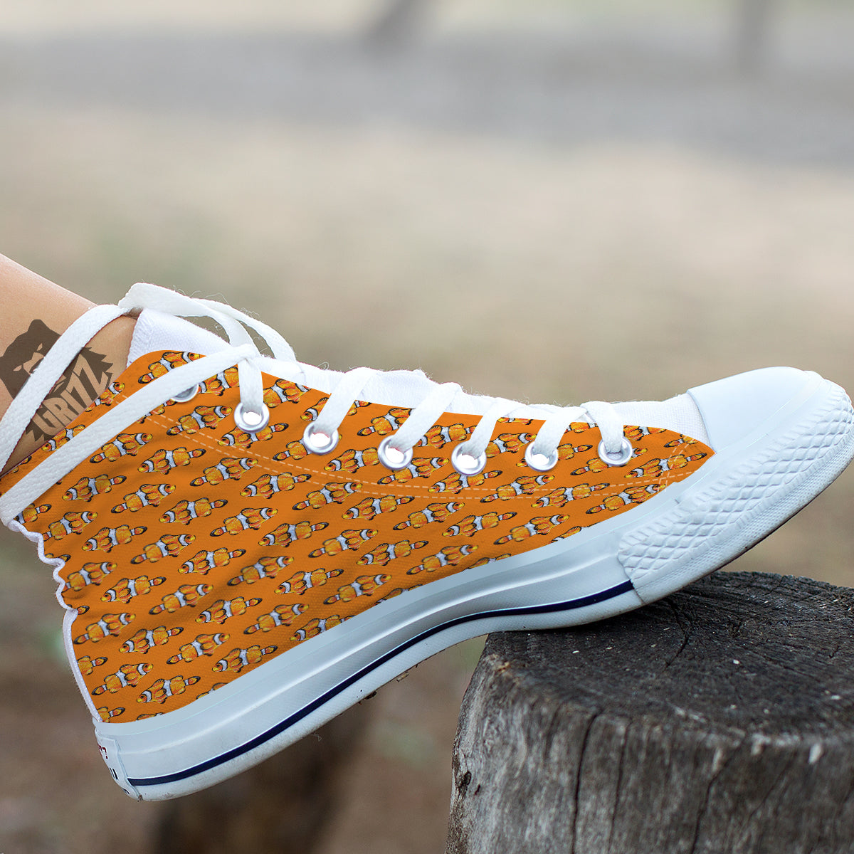 Clownfish Orange Print Pattern White High Top Shoes-grizzshop