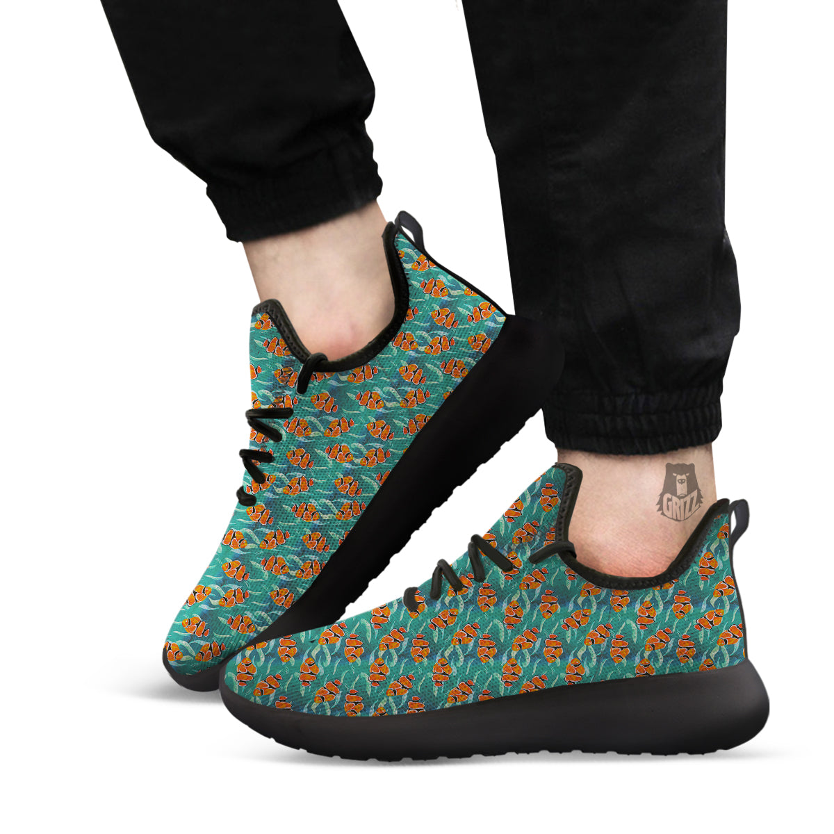 Clownfish Watercolor Blue Print Pattern Black Athletic Shoes-grizzshop
