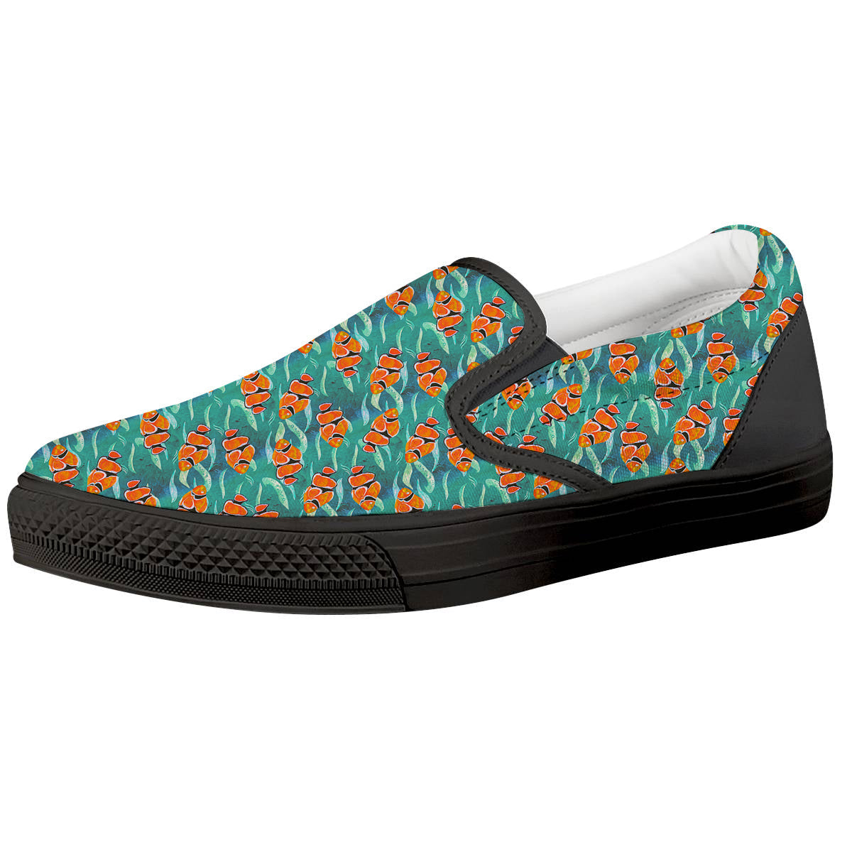 Clownfish Watercolor Blue Print Pattern Black Slip On Shoes-grizzshop