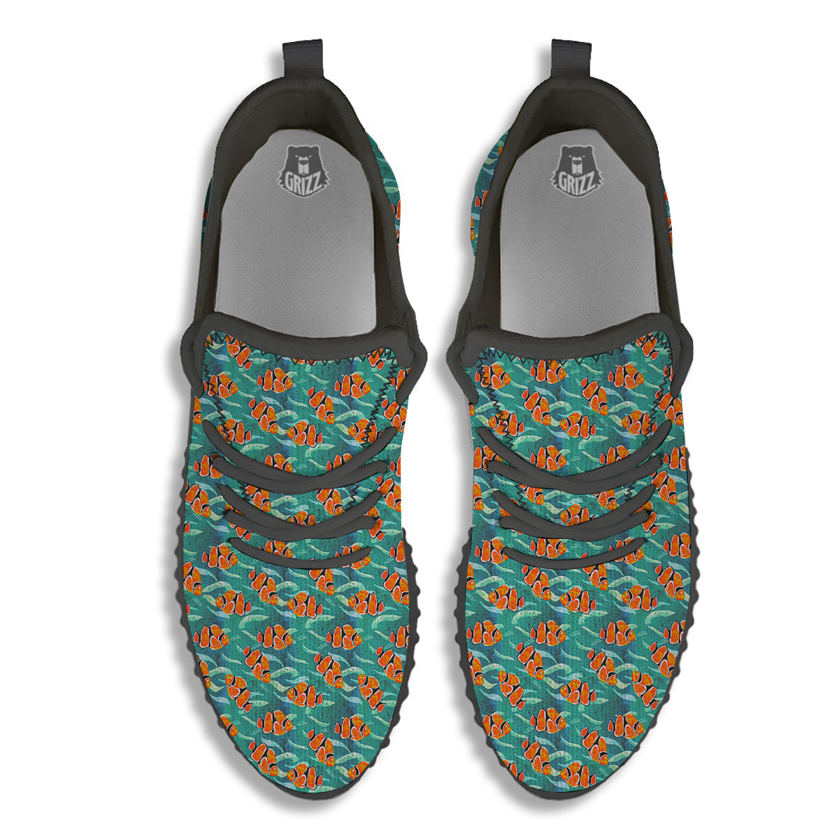 Clownfish Watercolor Blue Print Pattern Black Walking Shoes-grizzshop