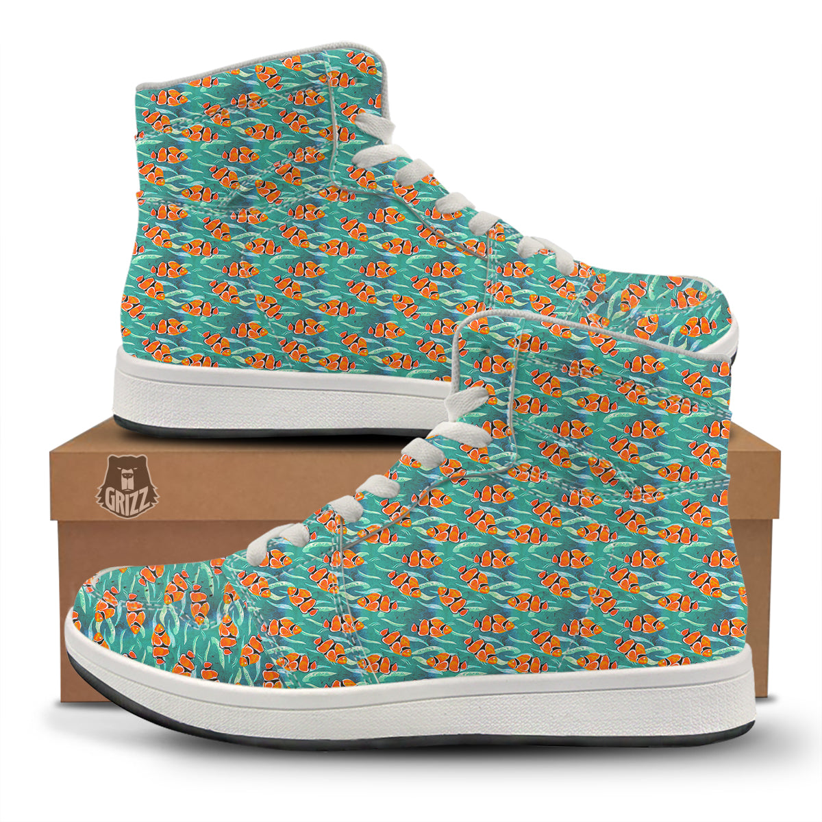 Clownfish Watercolor Blue Print Pattern High Top Sneakers-grizzshop