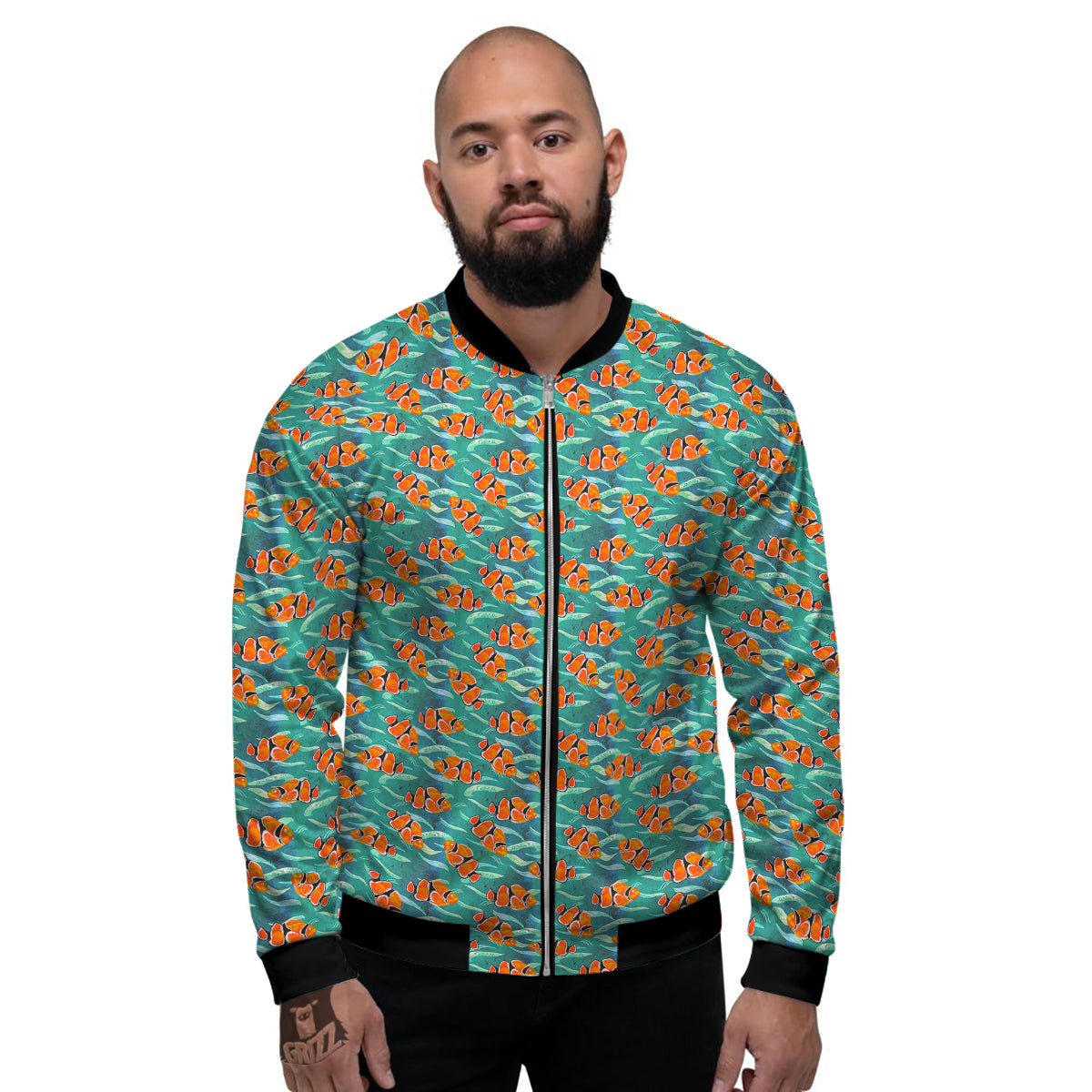 Clownfish Watercolor Blue Print Pattern Men's Bomber Jacket-grizzshop